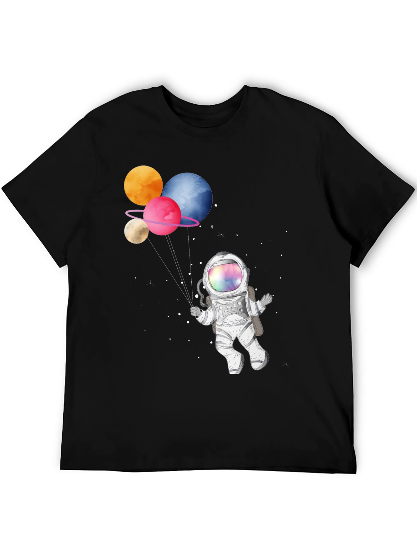 Black Astronaut with Planet Balloons Graphic T-Shirt view 5