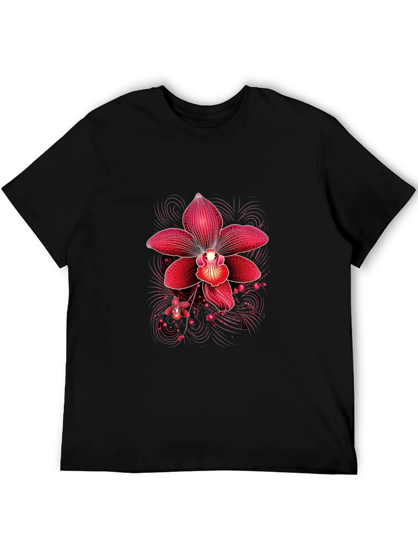 Black Red Orchid Graphic Print Black T-Shirt view 5
