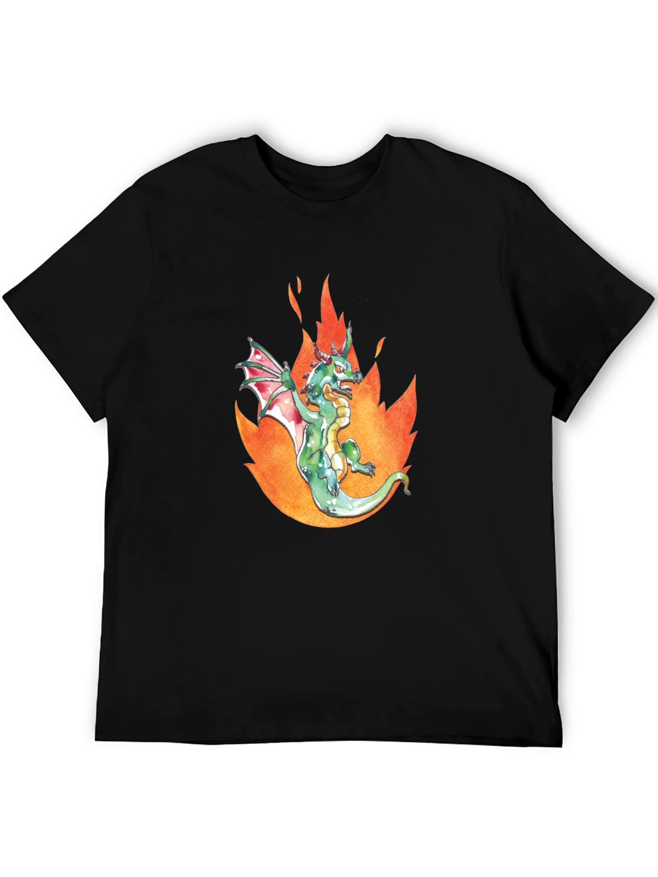 Black Dragon in Flames Graphic Tee - Black Cotton T-Shirt view 5