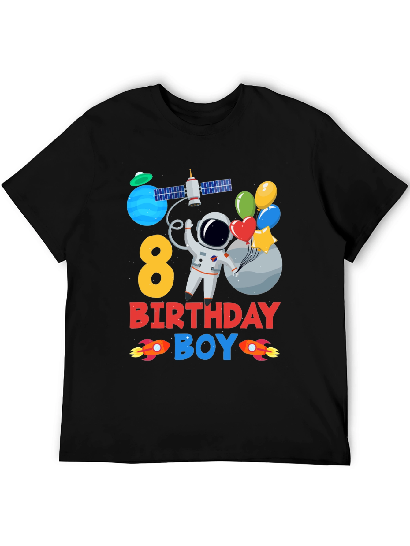 Black 8th Birthday Boy Astronaut T-Shirt view 5