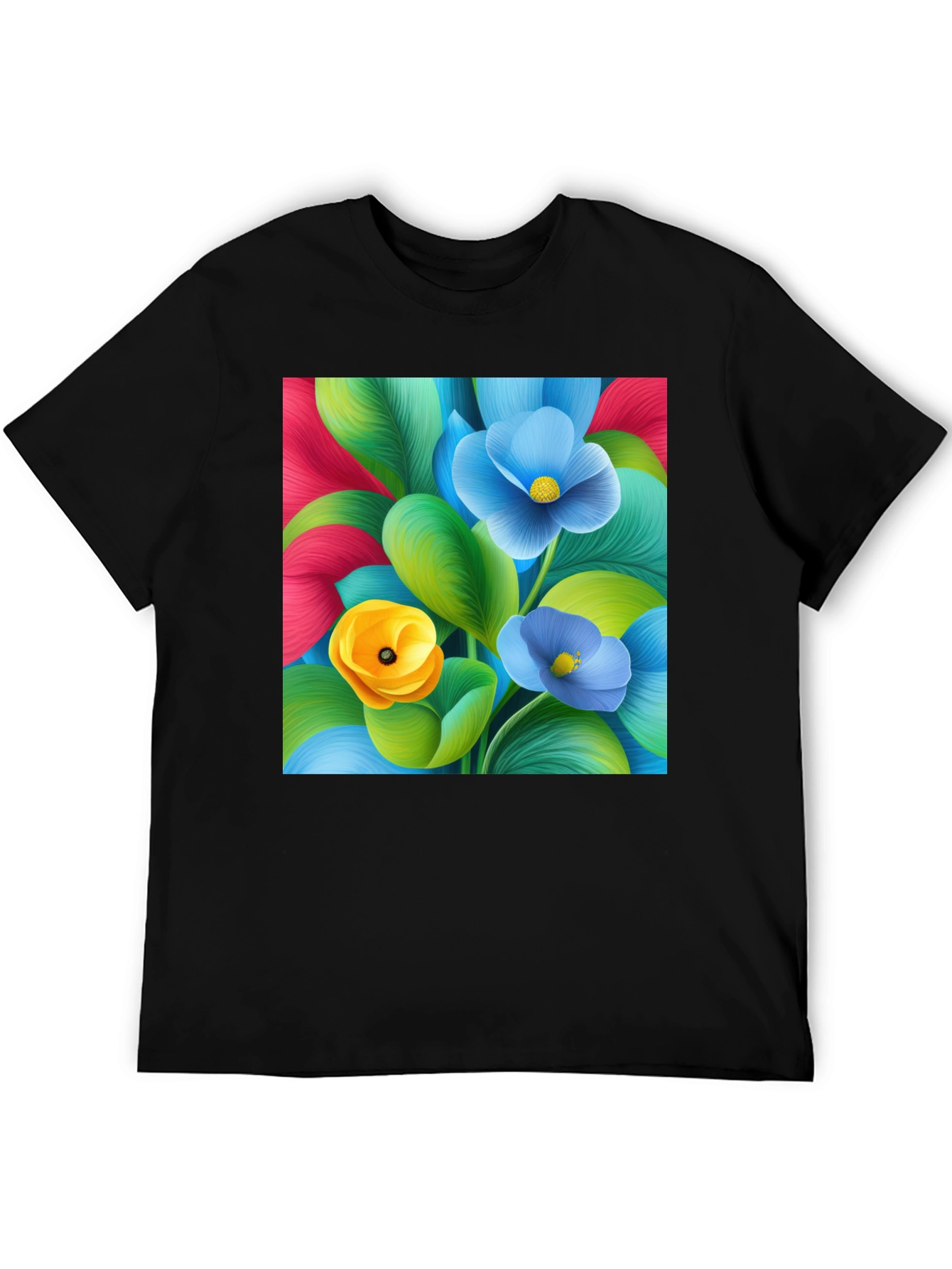 Black Floral Print T-Shirt - Vibrant Colors view 5