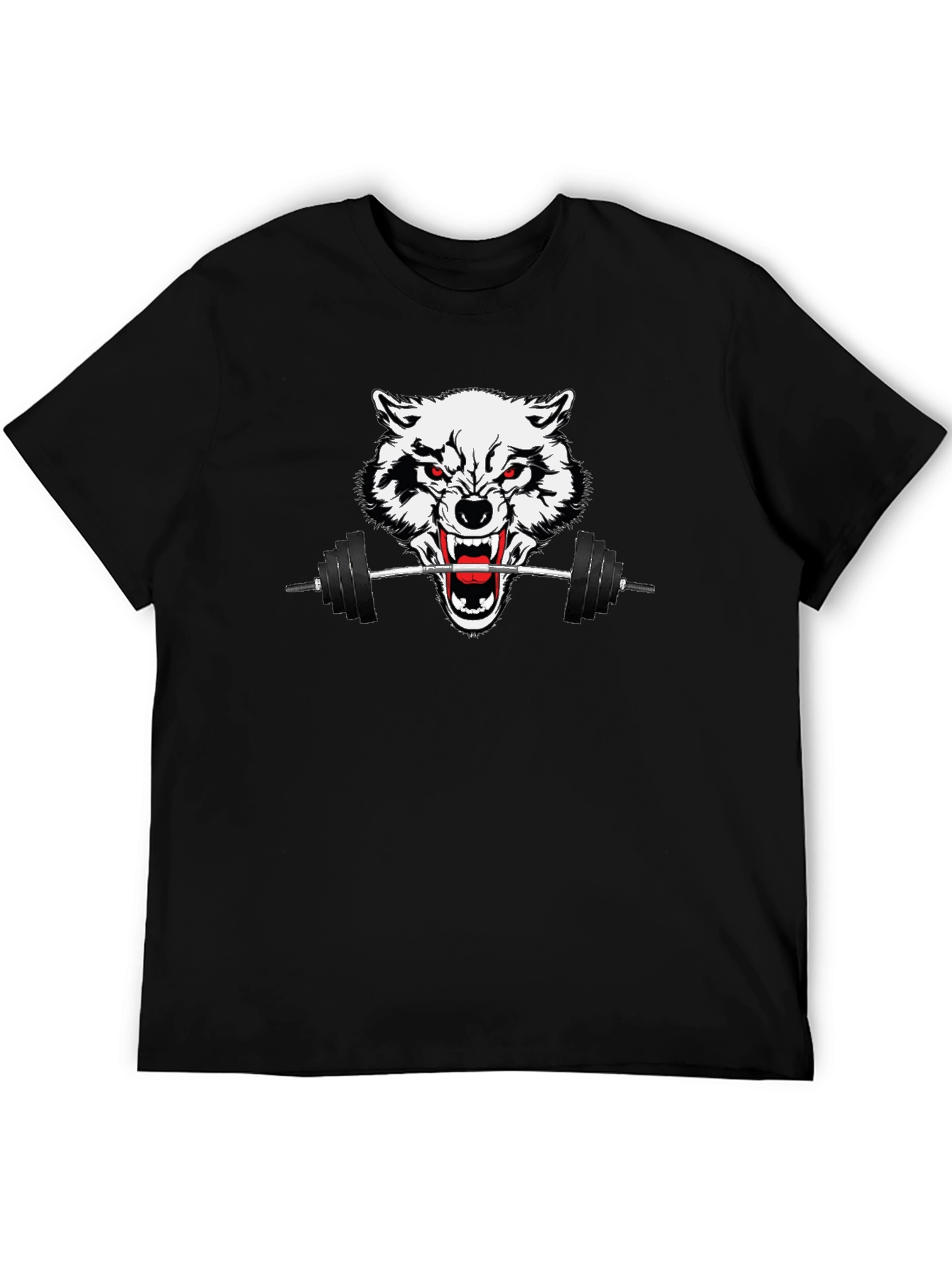 Black Wolf Barbell Graphic Tee - Black Gym Shirt view 5