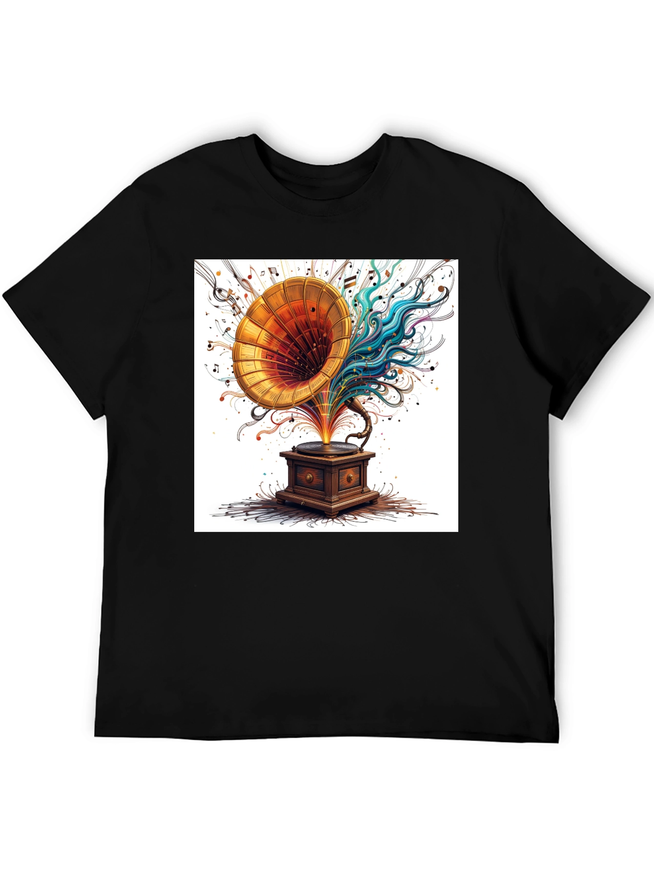 Black Vintage Phonograph Music T-Shirt view 5