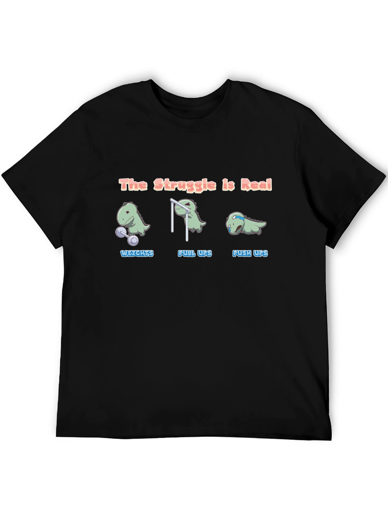 The Struggle is Real Dino Black T-Shirt - 5