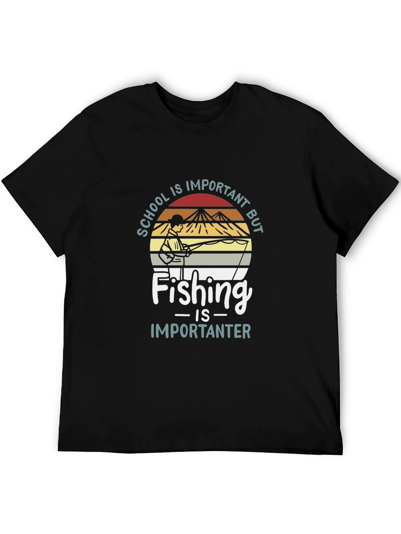 Black Funny Fishing T-Shirt - School vs. Fishing view 5