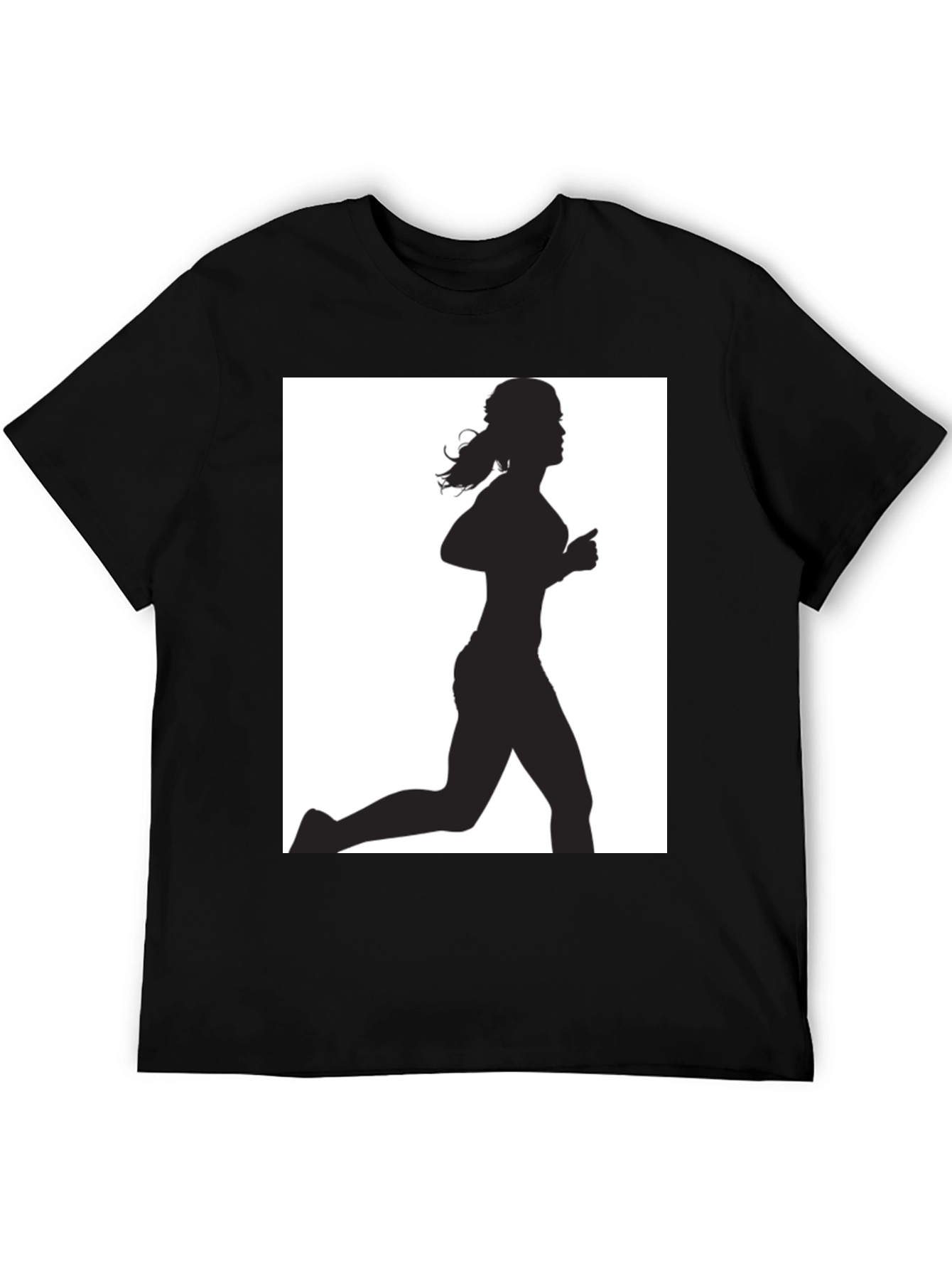 Black Woman Runner Silhouette Graphic Tee - Black Cotton T-Shirt view 5