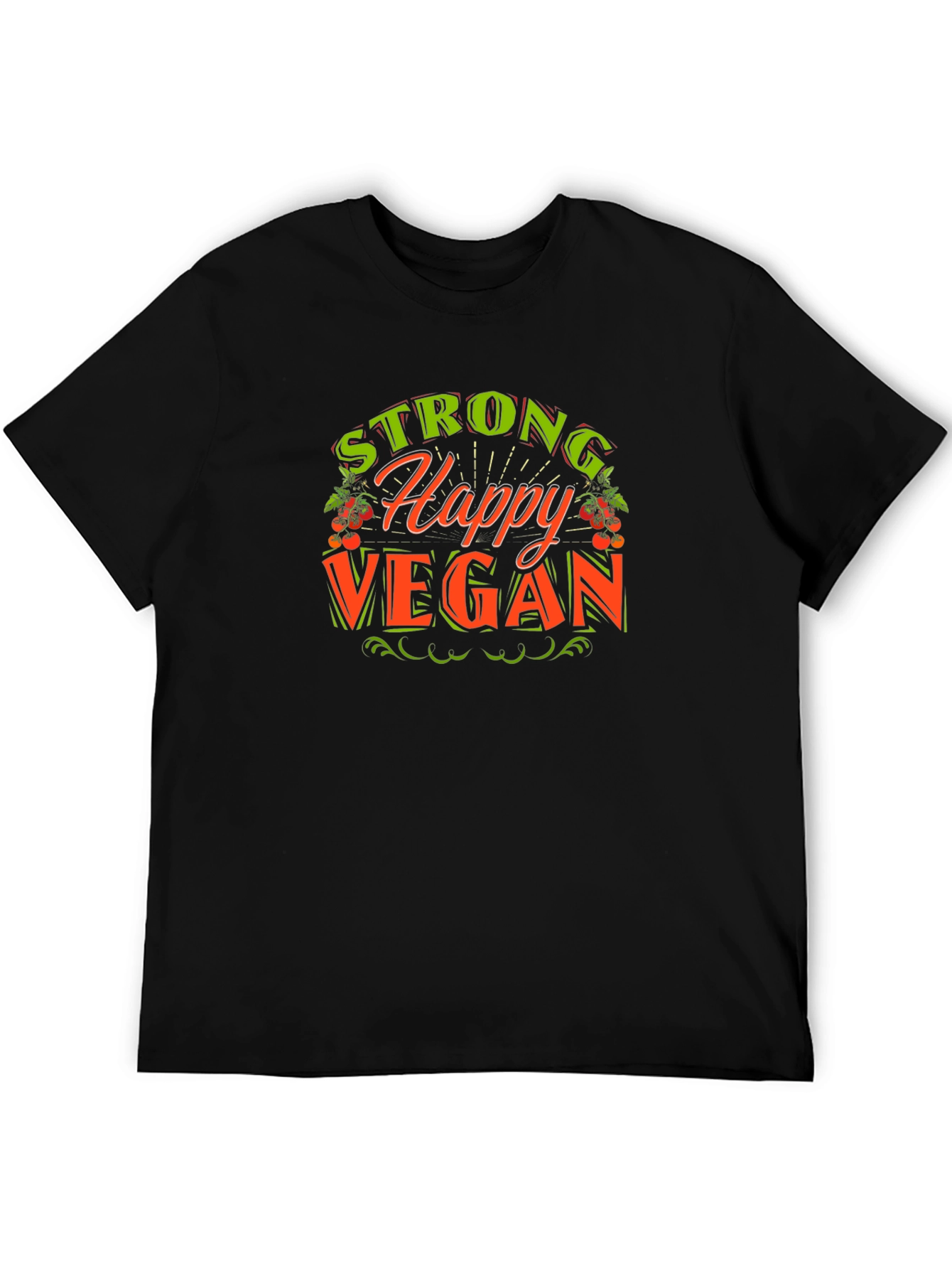 Black Strong Happy Vegan Graphic Tee view 5