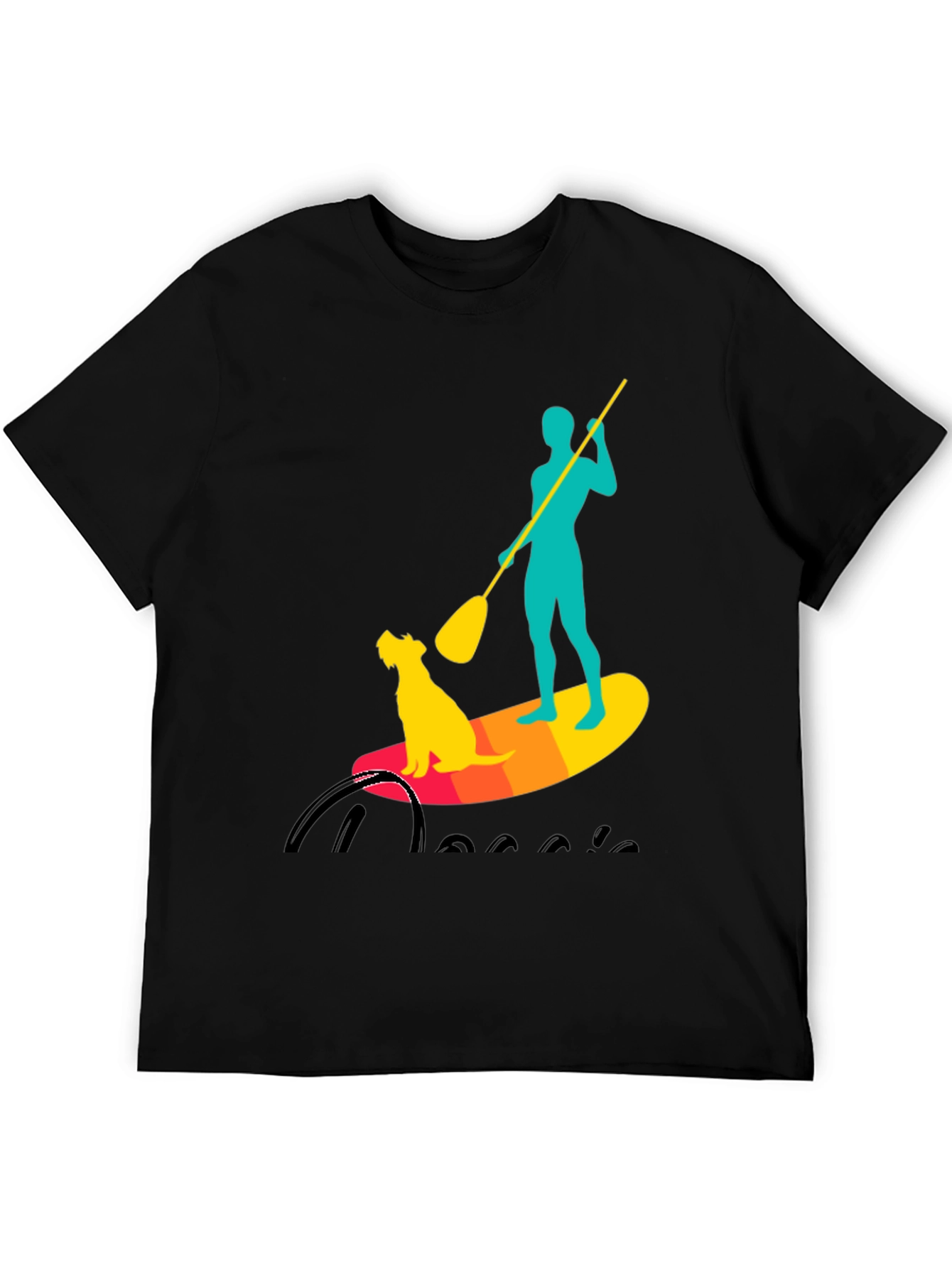 Black Paddle Board Dog T-Shirt - Cool Watersports Tee view 5