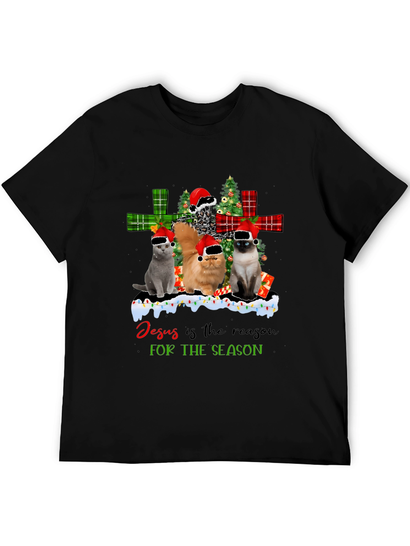 Black Cats Christmas T-Shirt - Jesus is the Reason view 5