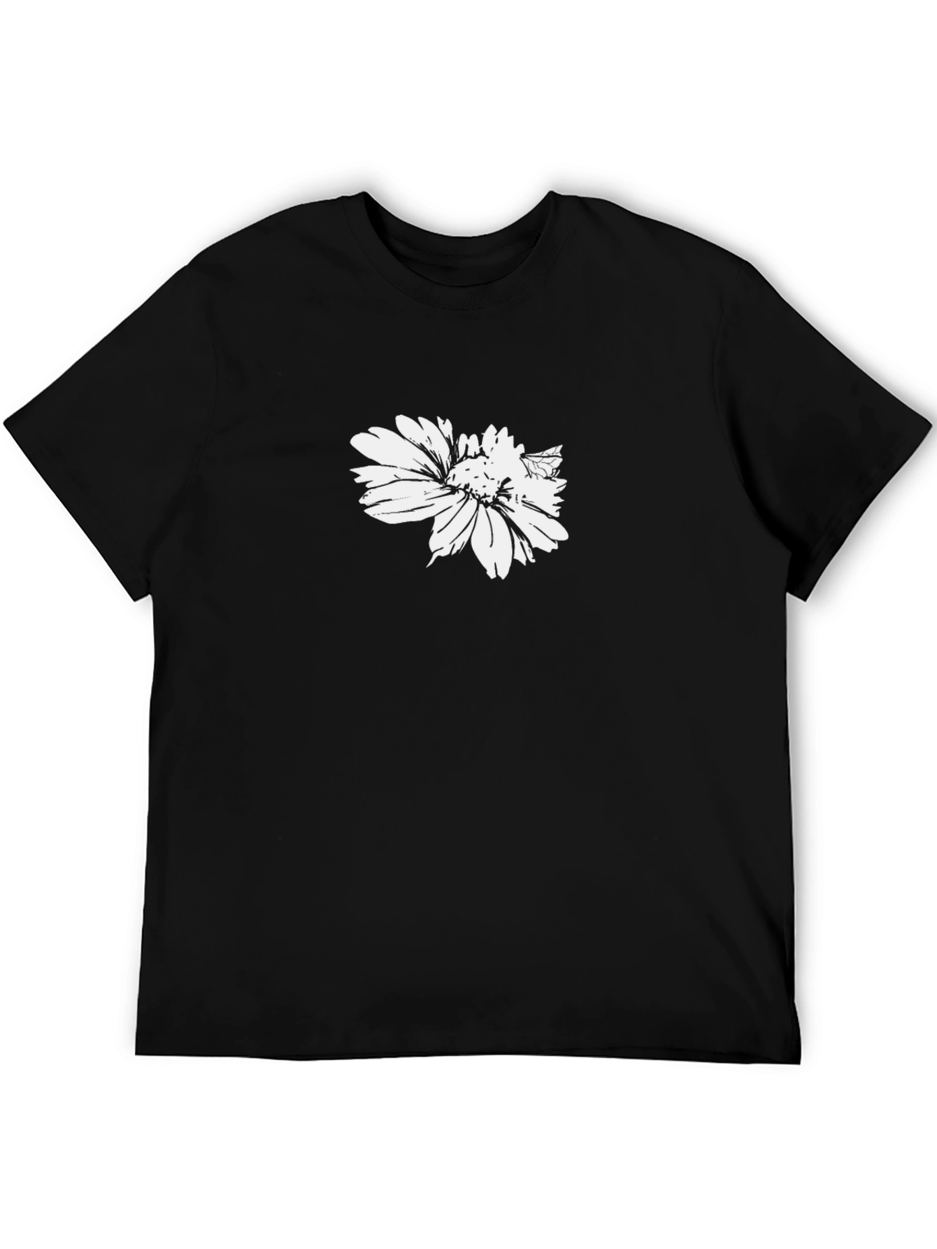 Black Black T-Shirt with White Flower Graphic view 5