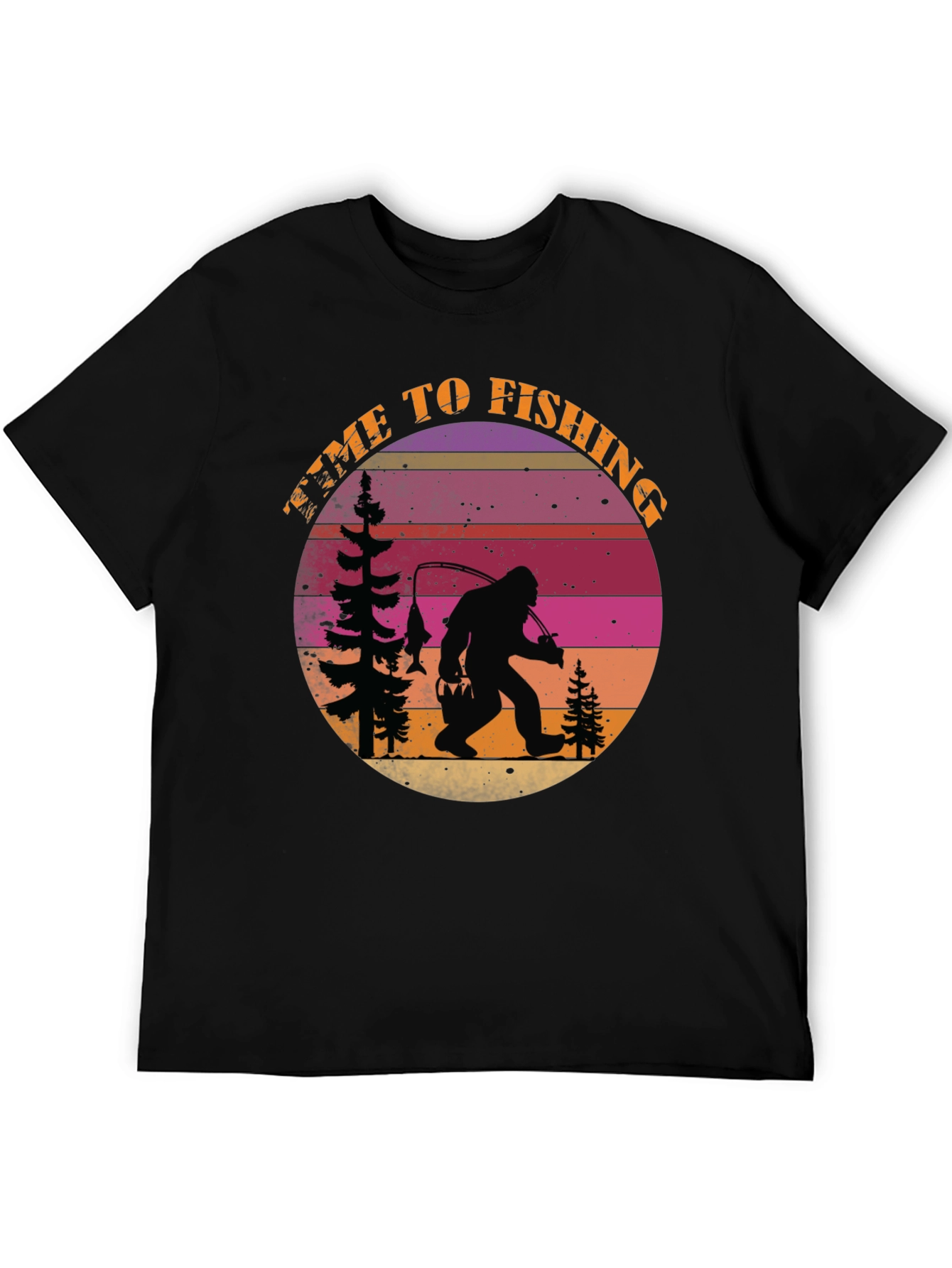Black Time To Fishing Bigfoot T-Shirt view 5