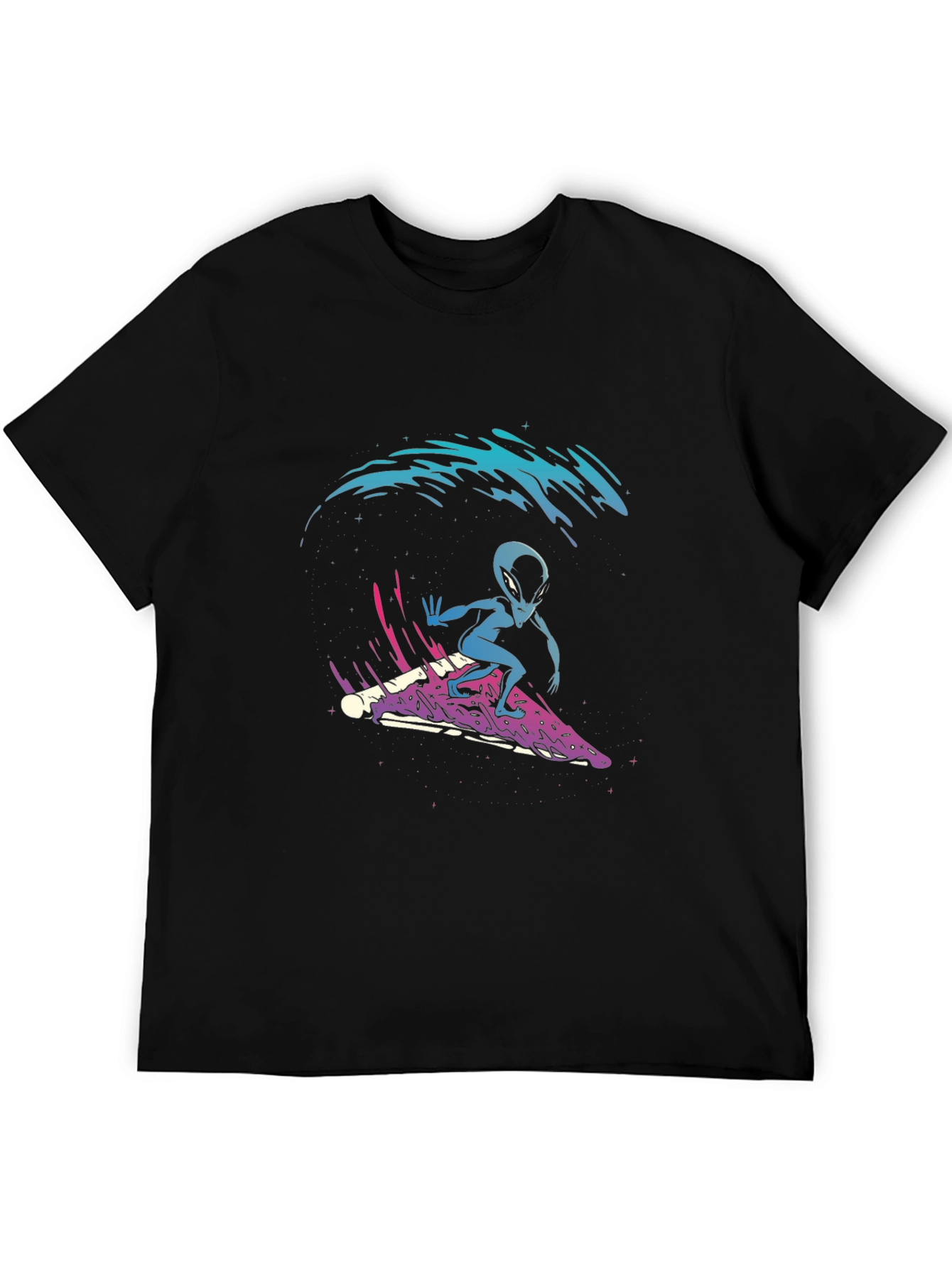 Black Alien Pizza Surfer Graphic Tee view 5