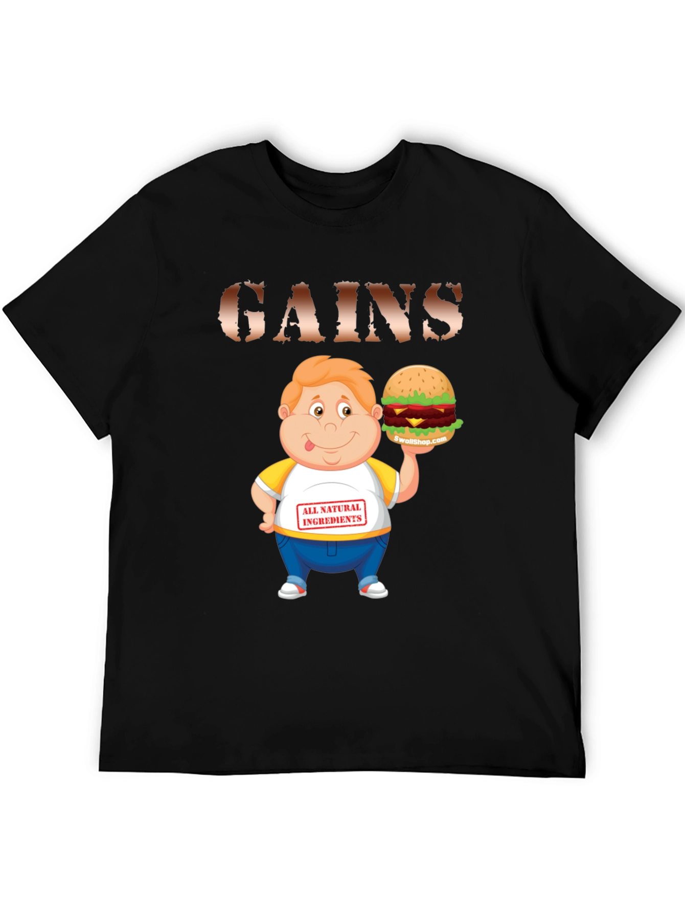 Black Gains Cartoon Burger T-Shirt view 5