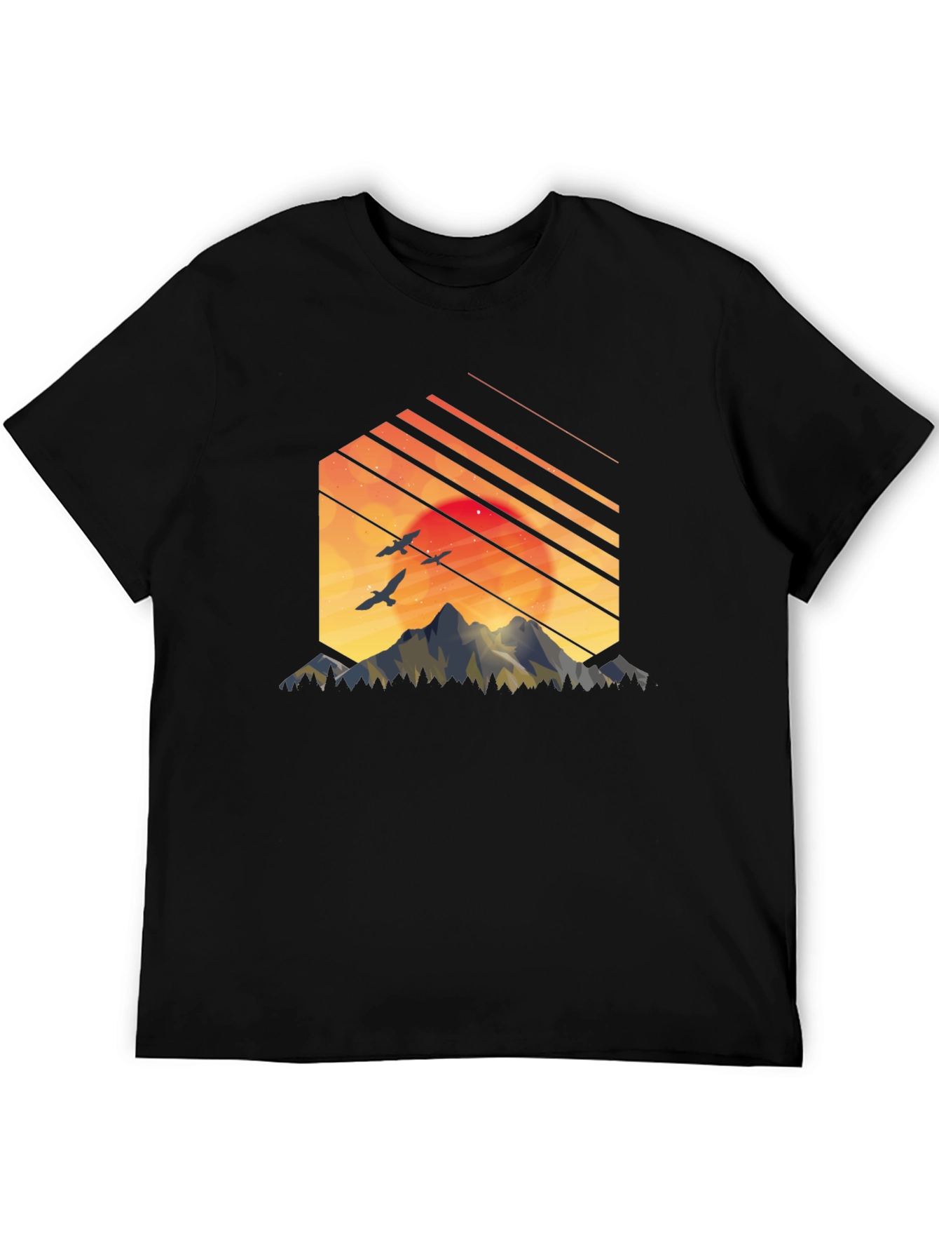 Black Sunset Mountain Graphic Tee - Stylish Black T-Shirt view 5