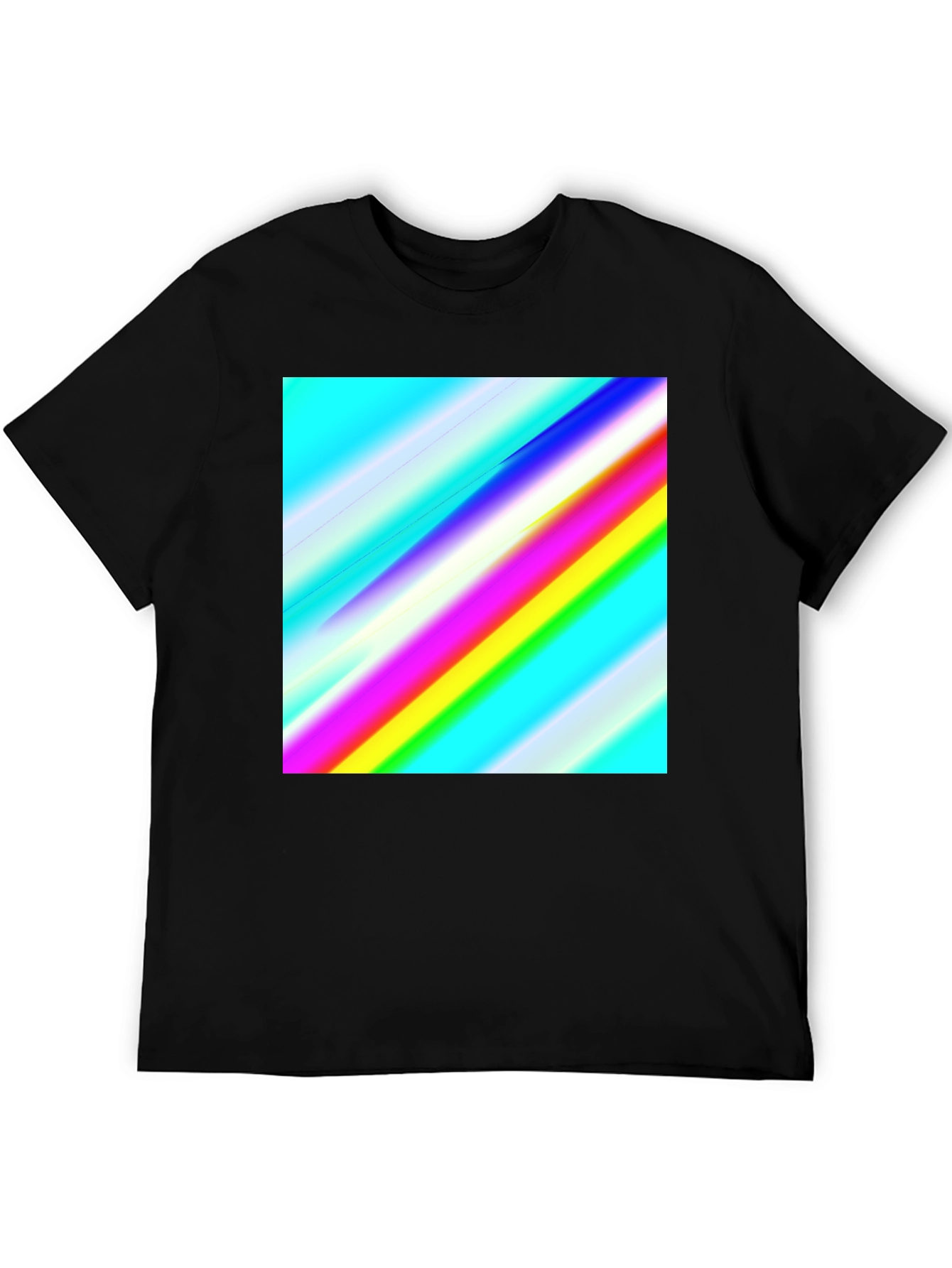 Black Rainbow Stripe Graphic Tee - Men's Casual Black T-Shirt view 5
