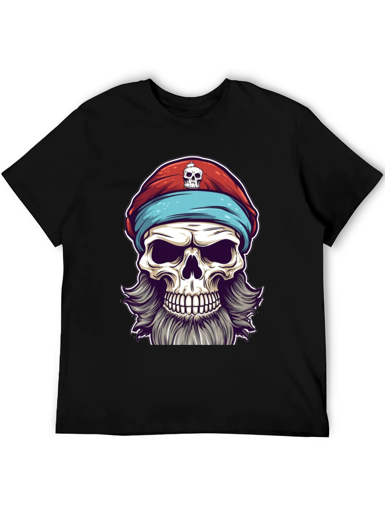 Black Skull Pirate Graphic Tee - Black Cotton T-Shirt view 5