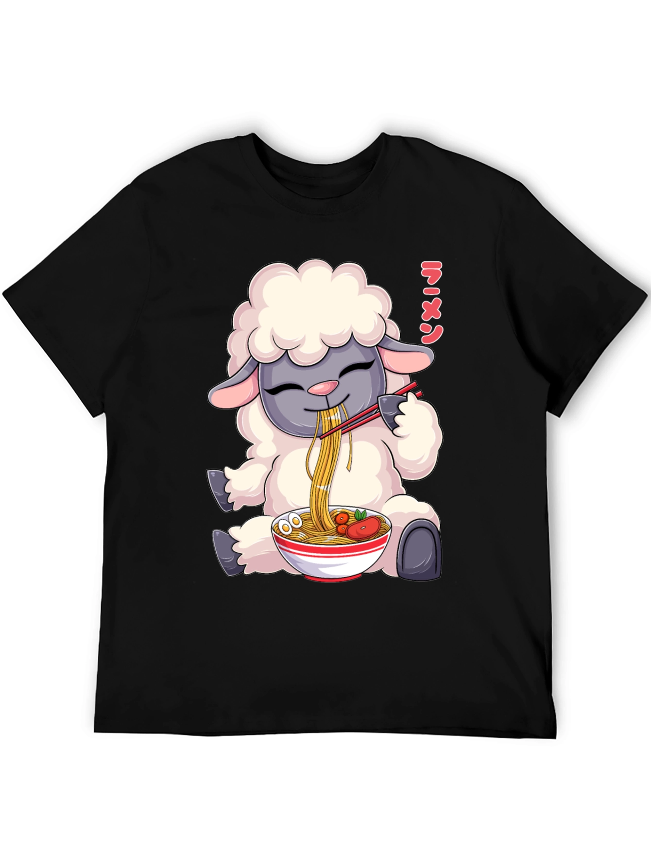 Black Ramen Loving Sheep T-Shirt view 5