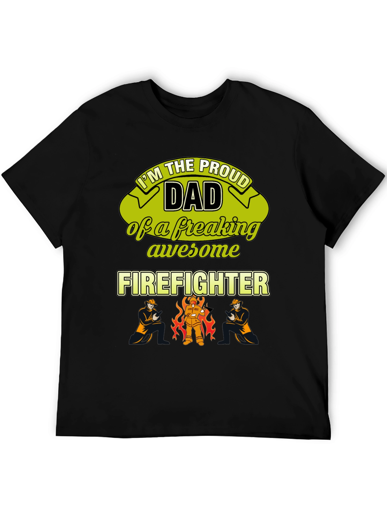 Black Proud Firefighter Dad T-Shirt view 5