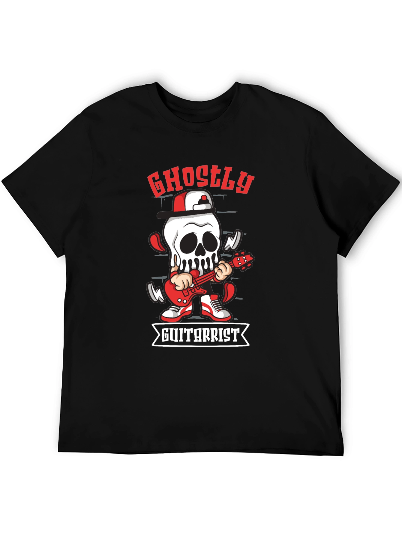 Black Ghostly Guitarist Graphic Tee - Rocker Skull Shirt view 5