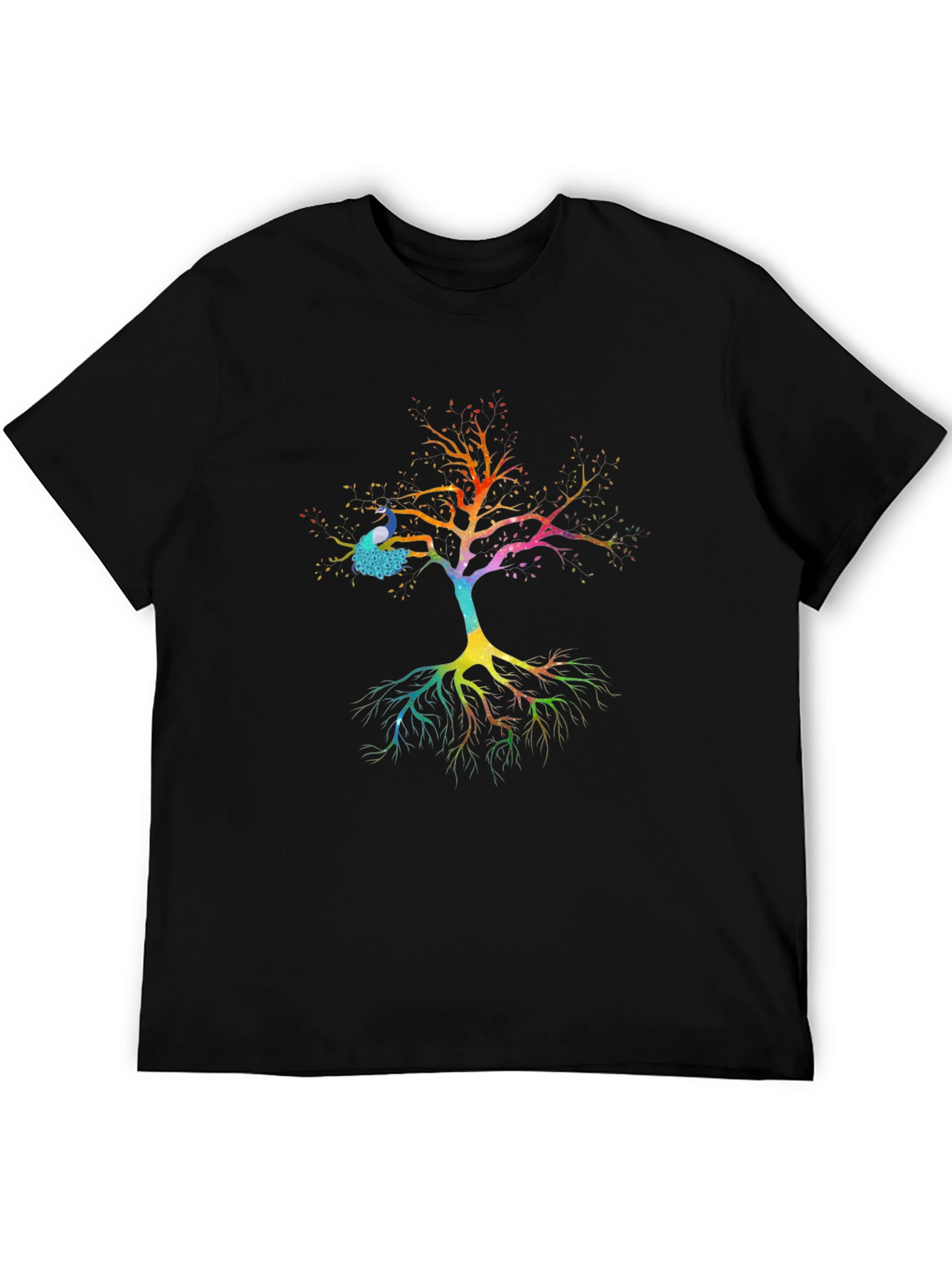 Black Peacock Tree Graphic Tee - Men's Black T-Shirt view 5