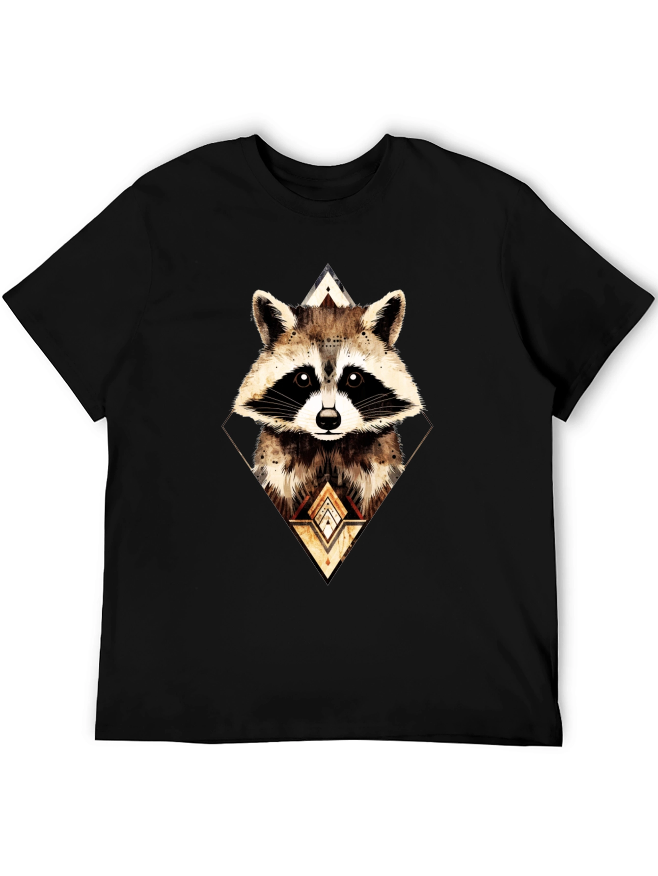 Black Geometric Raccoon Graphic Tee - Black view 5