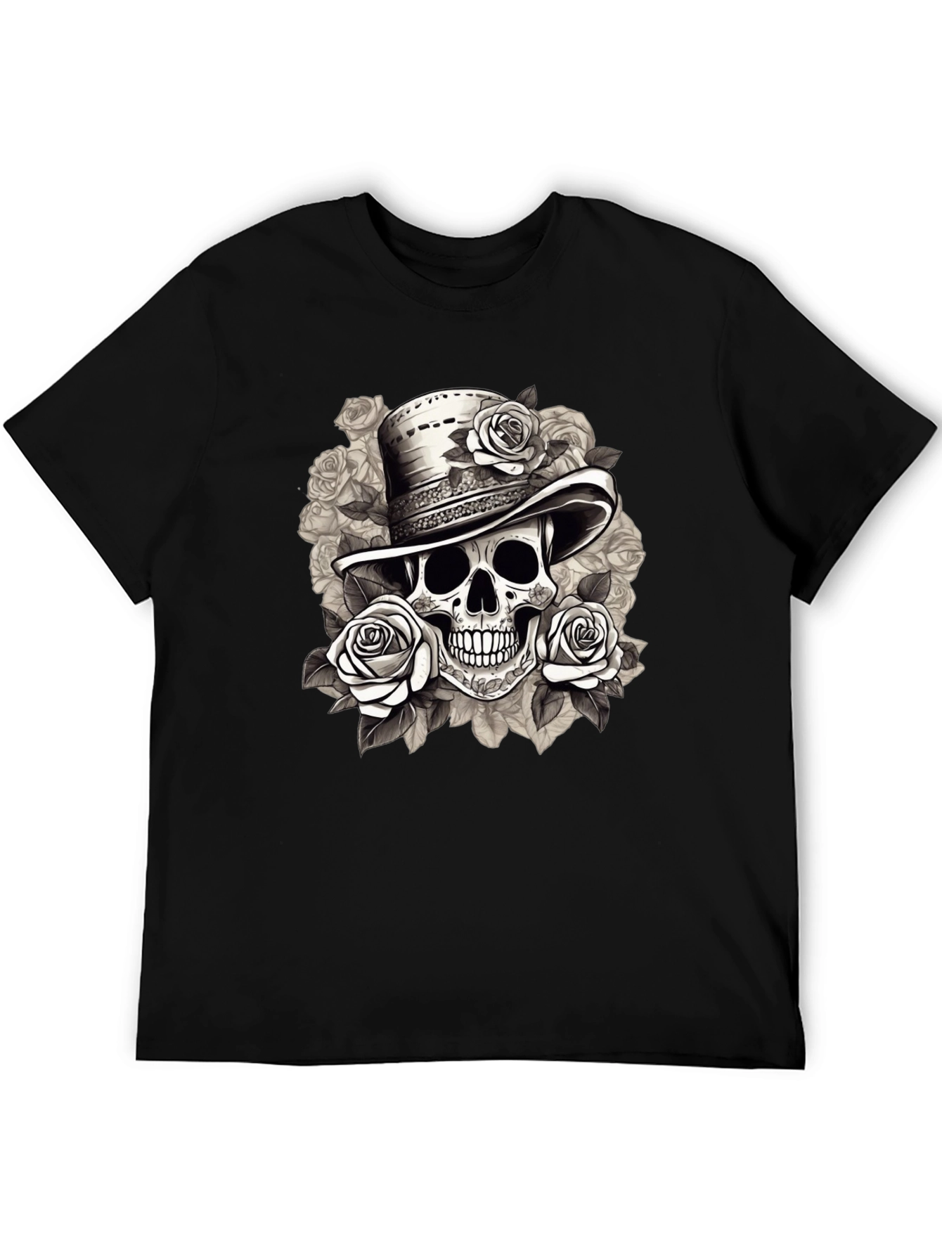 Black Skull & Roses Graphic Tee - Stylish Men's T-Shirt view 5