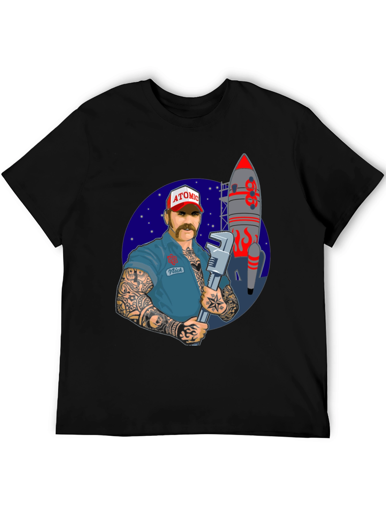 Black Atomic Mechanic Rocket T-Shirt view 5