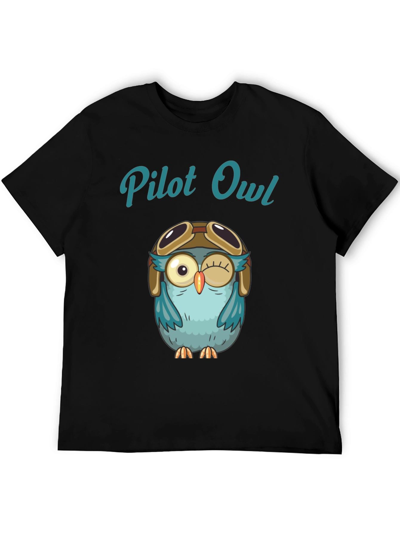 Black Pilot Owl Graphic T-Shirt - Soft Cotton Crew Neck Tee view 5