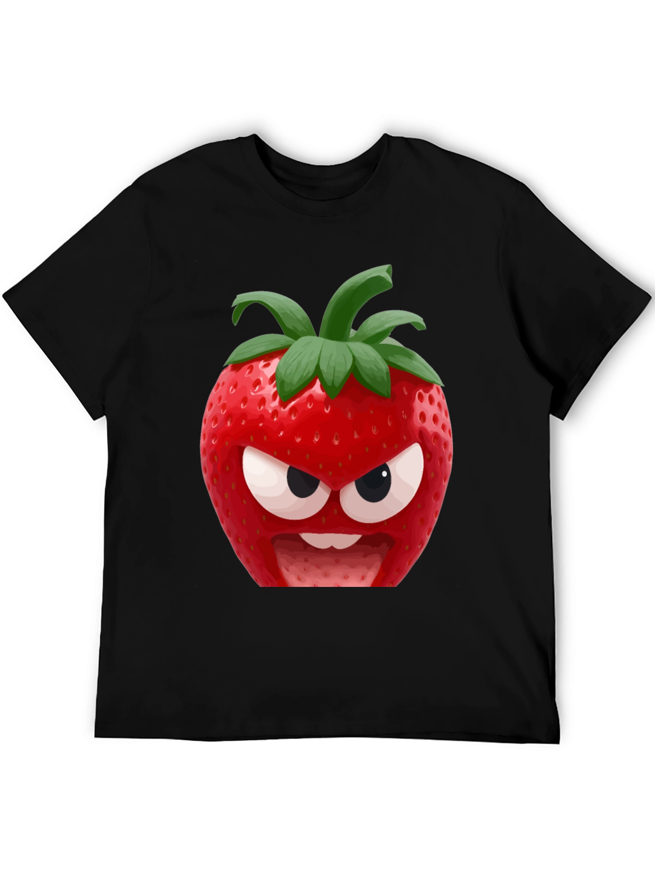 Black Angry Strawberry Graphic T-Shirt - Funny Fruit Tee view 5