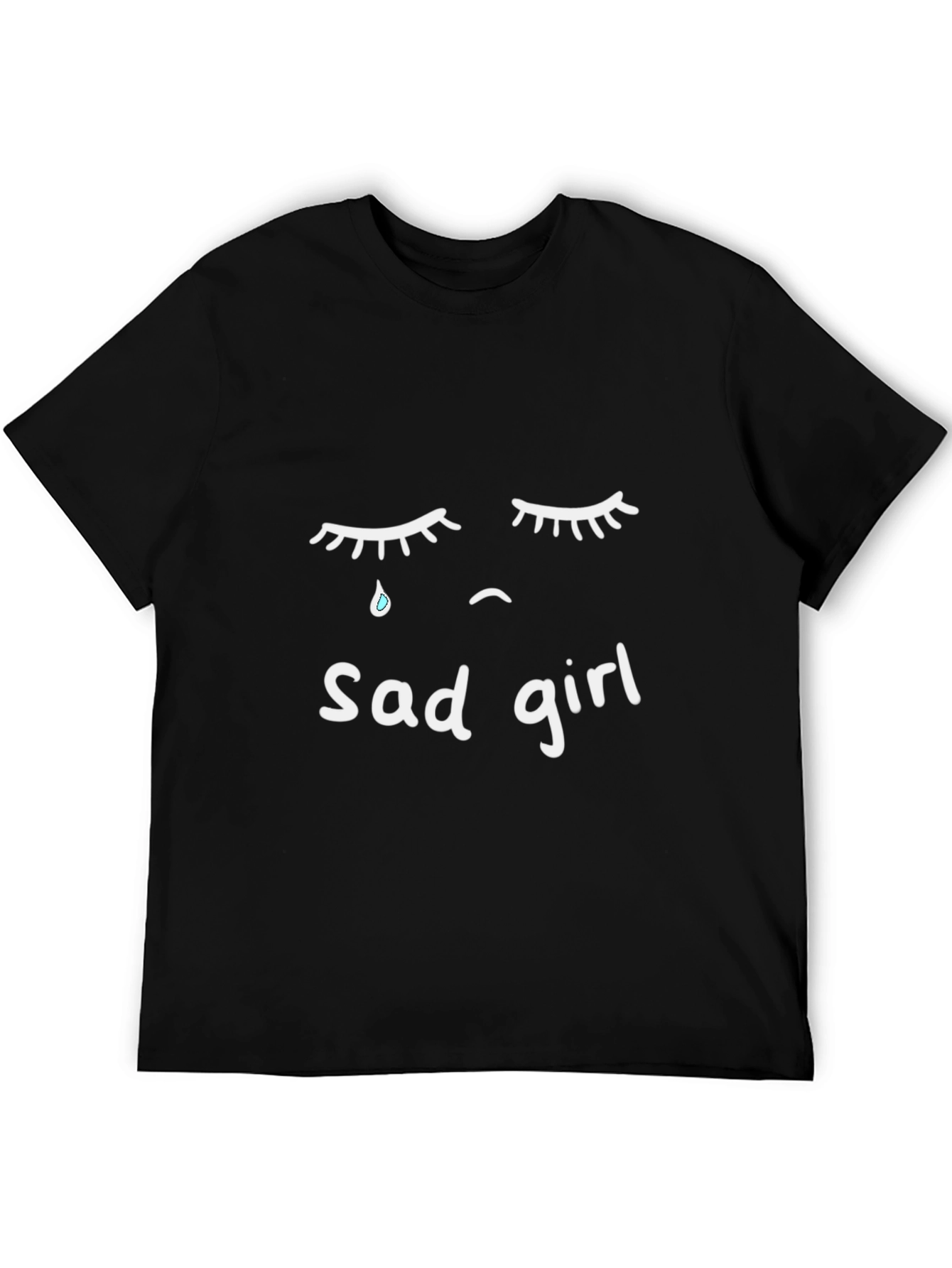Black Sad Girl Graphic T-Shirt - Black Short Sleeve Tee view 5