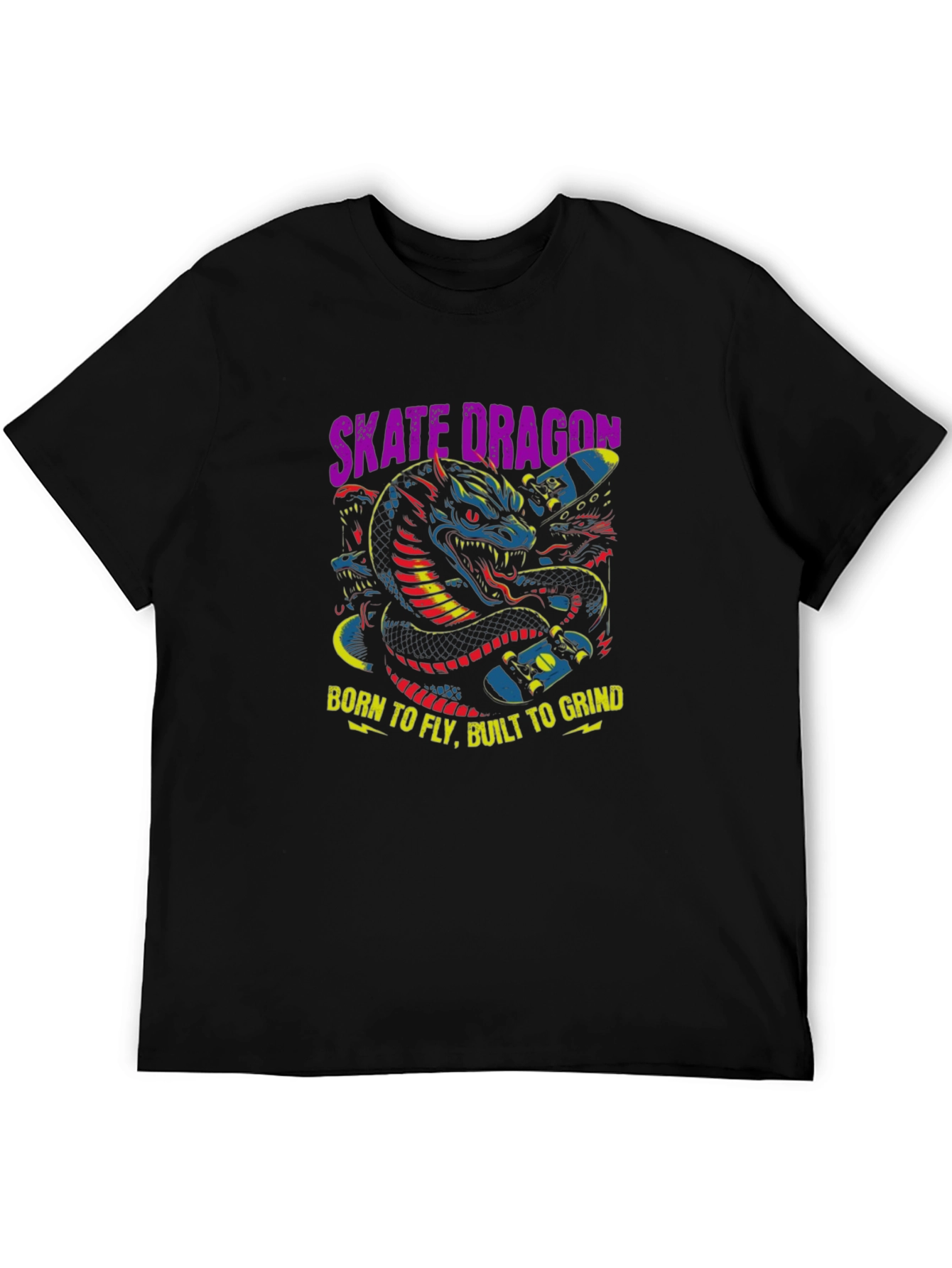 Black Skate Dragon Graphic Tee - Born to Fly, Built to Grind view 5