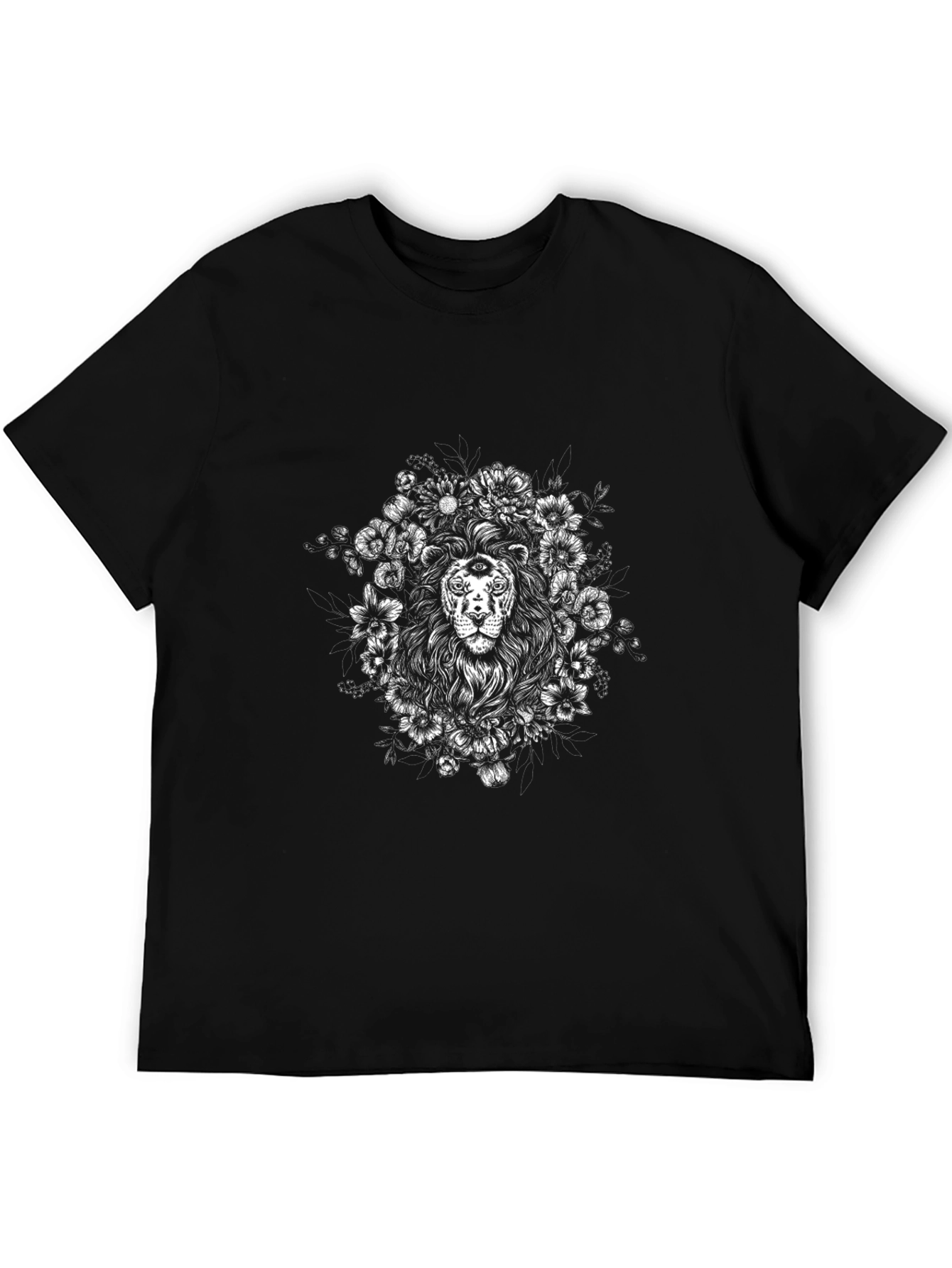 Black Lion Floral Graphic Tee - Men's Black T-Shirt view 5