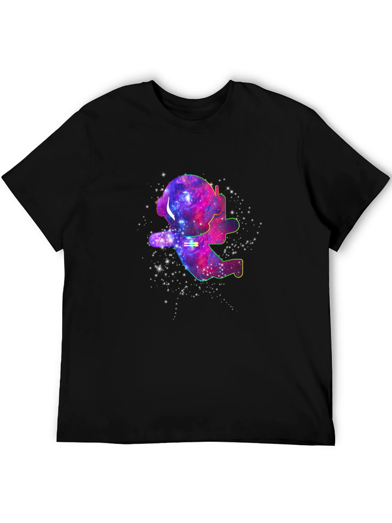 Black Galaxy Astronaut T-Shirt - Black Cotton Space Tee view 5