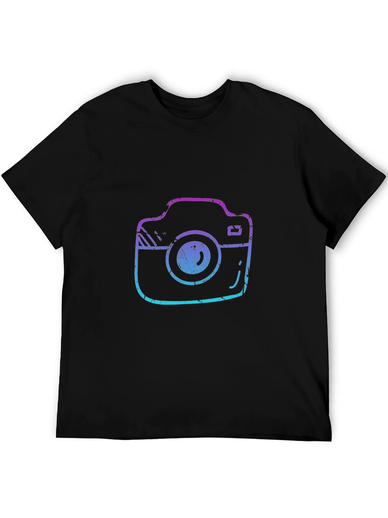 Black Retro Camera Graphic Tee - Black Cotton T-Shirt view 5