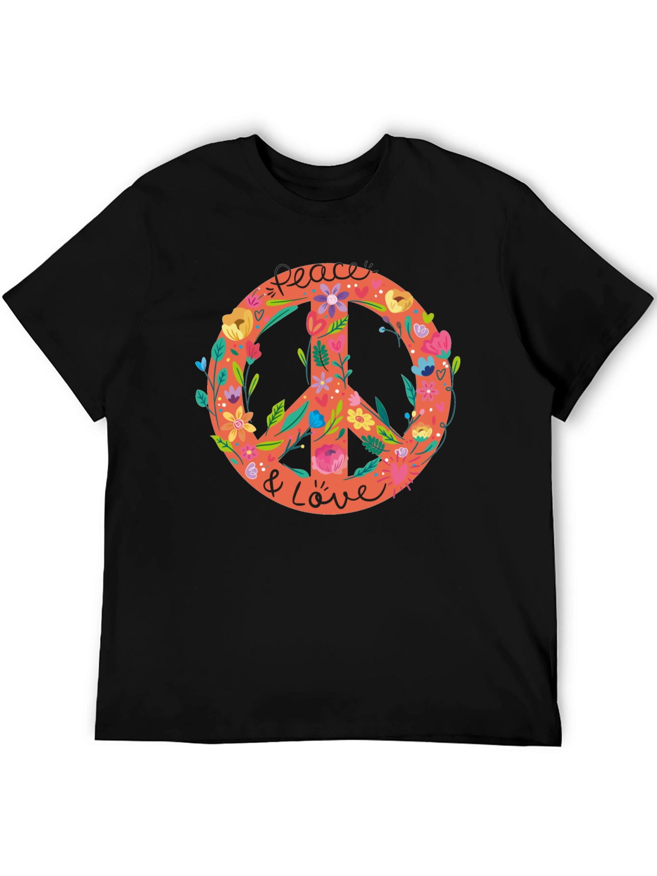 Black Peace & Love Floral Graphic Tee view 5