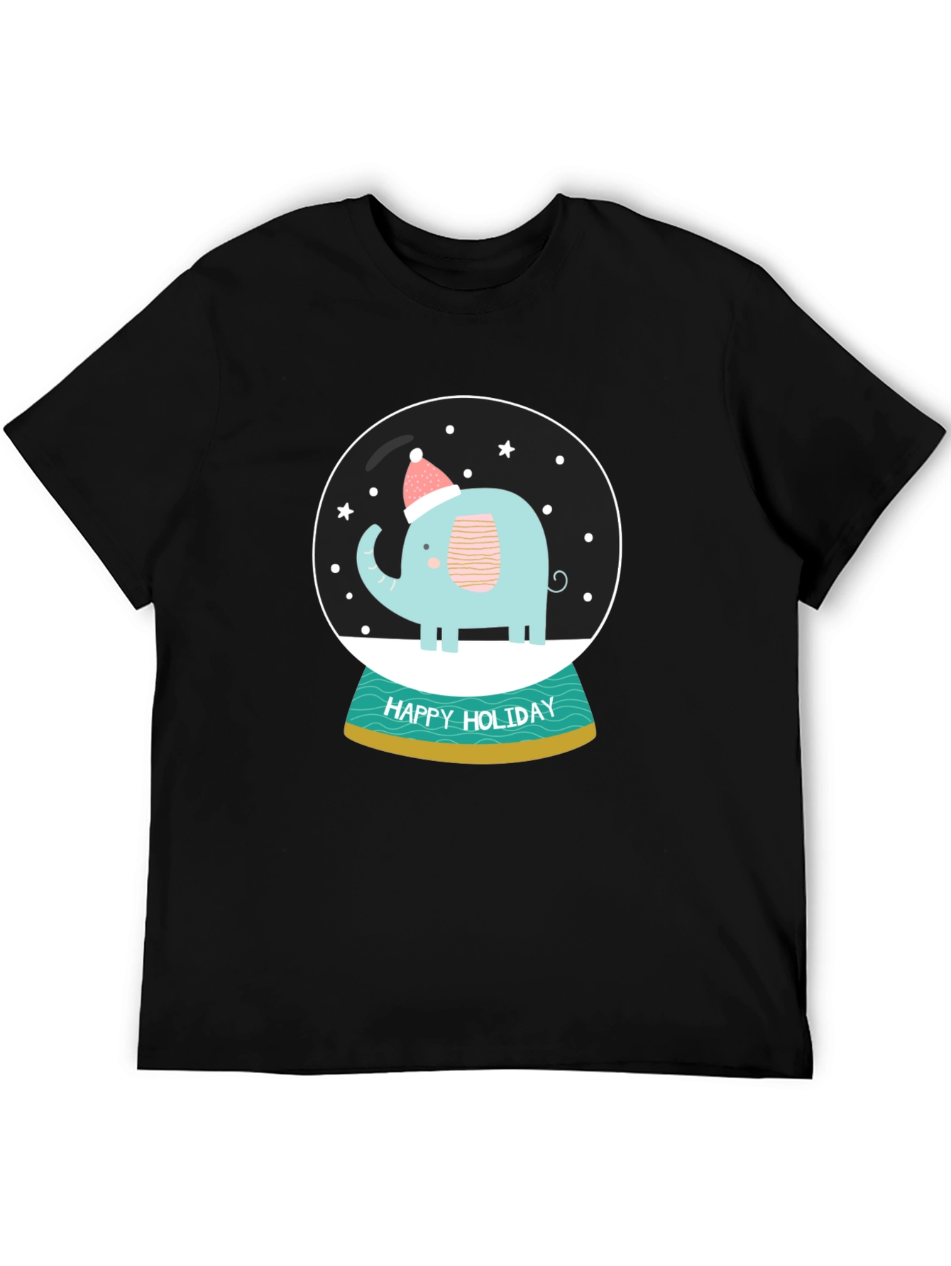 Black Holiday Elephant Snow Globe Graphic Tee view 5