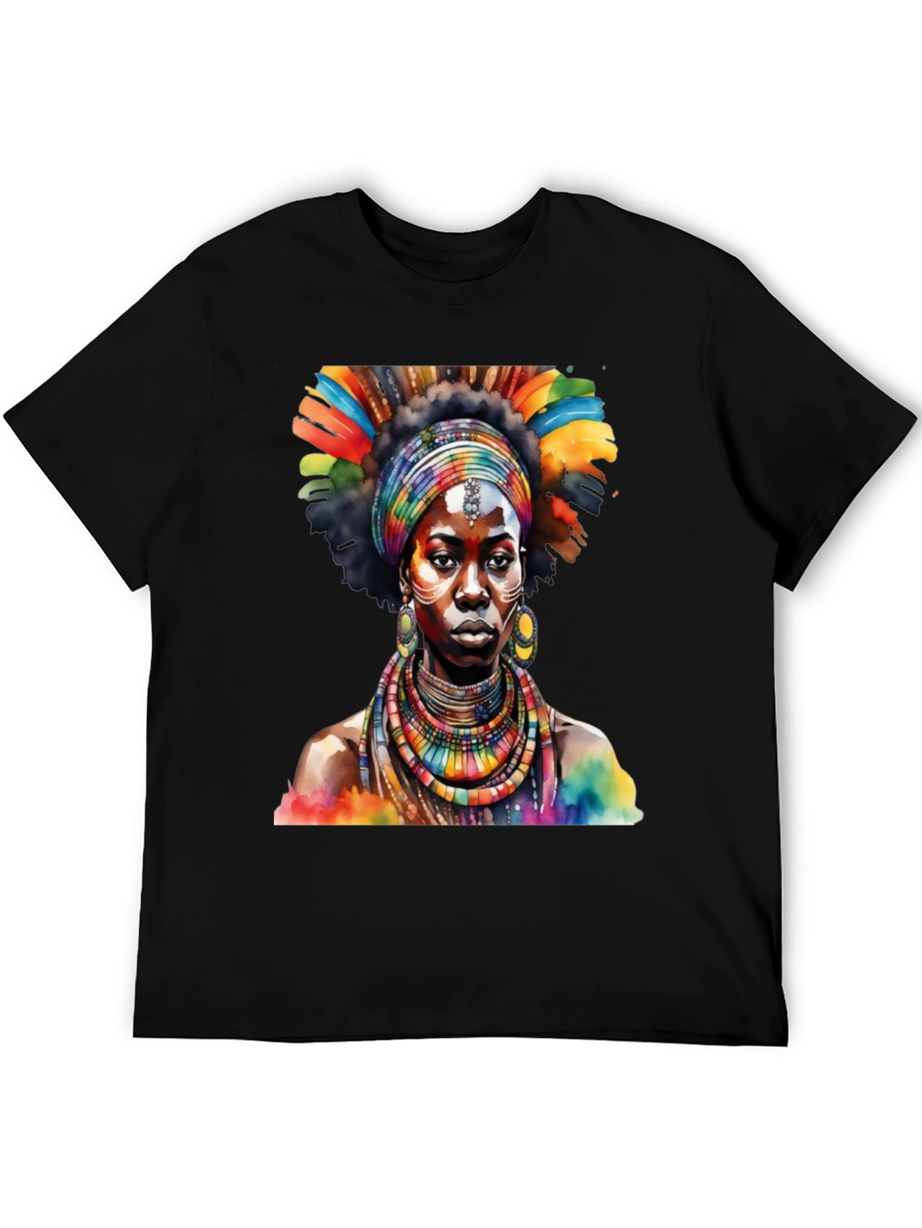 African Queen Watercolor Graphic Tee - Black - 5