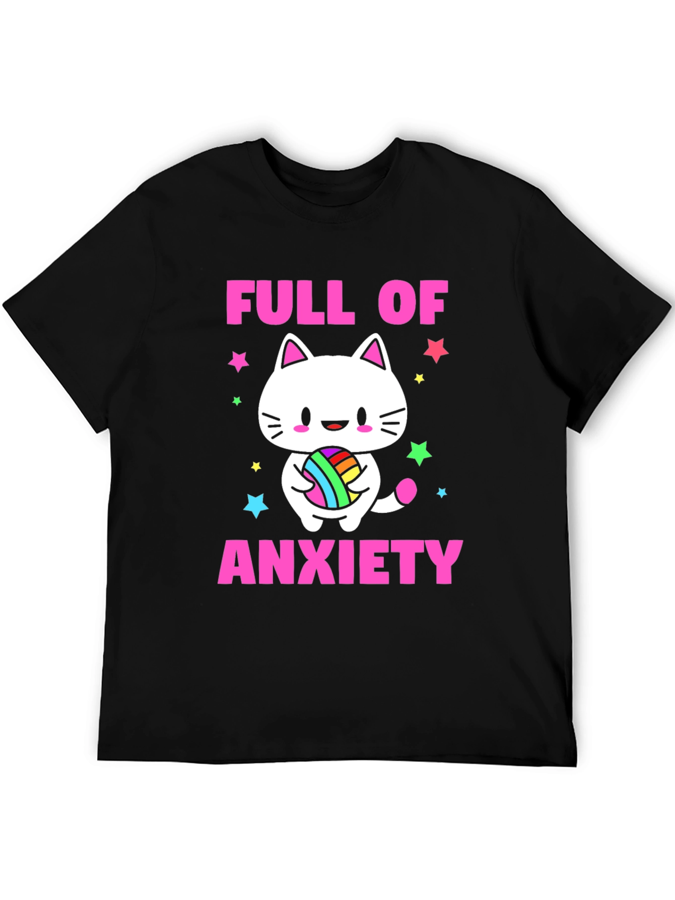 Black Full of Anxiety Cat T-Shirt view 5