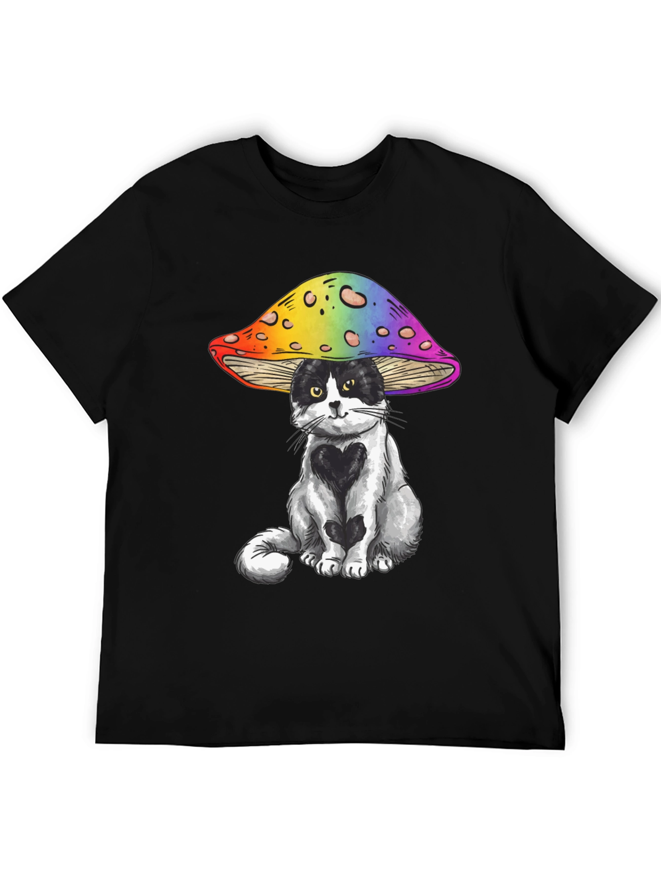 Black Cat Under Mushroom Graphic T-Shirt view 5