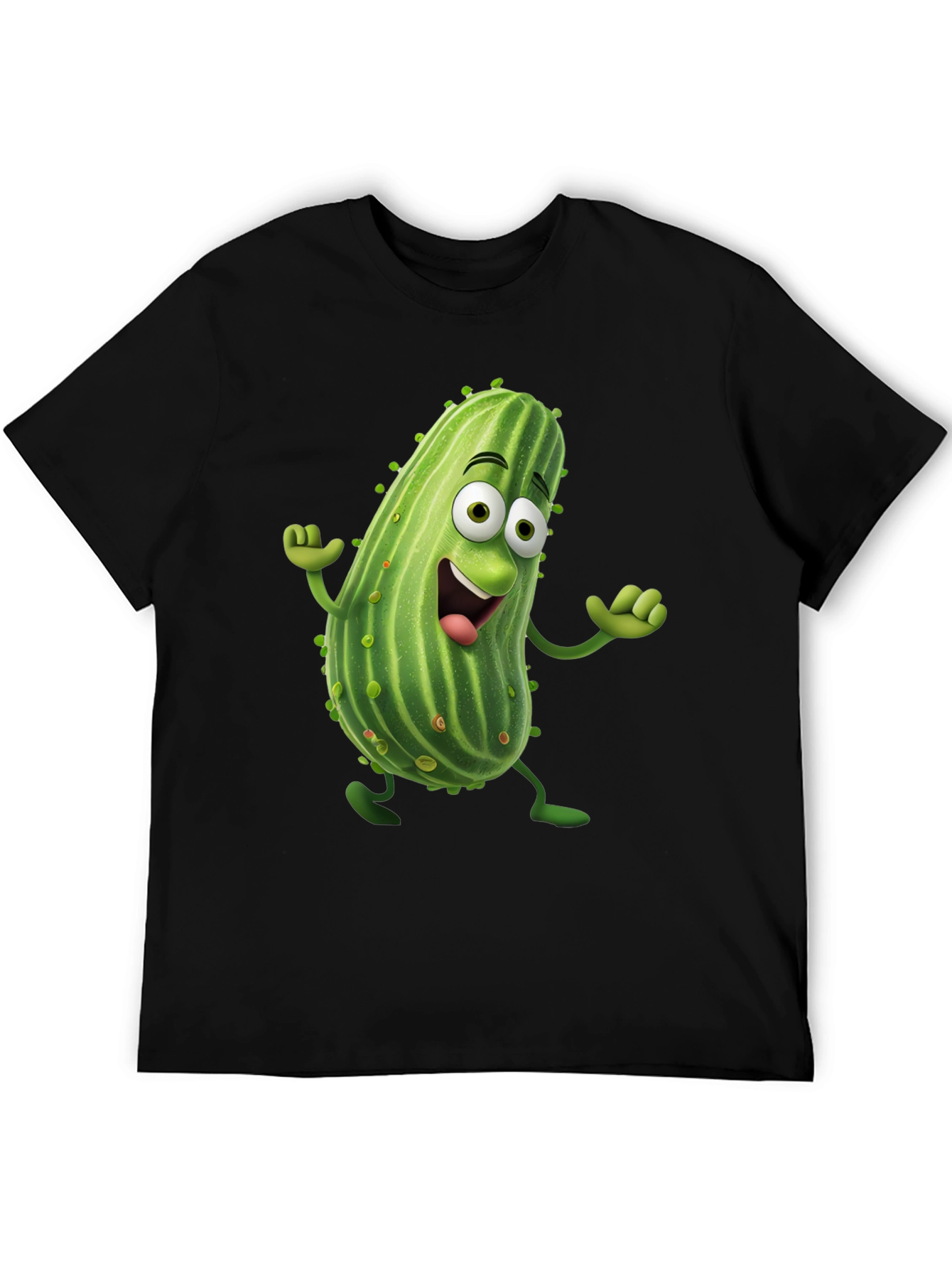Black Funny Pickle Cartoon Black T-Shirt view 5