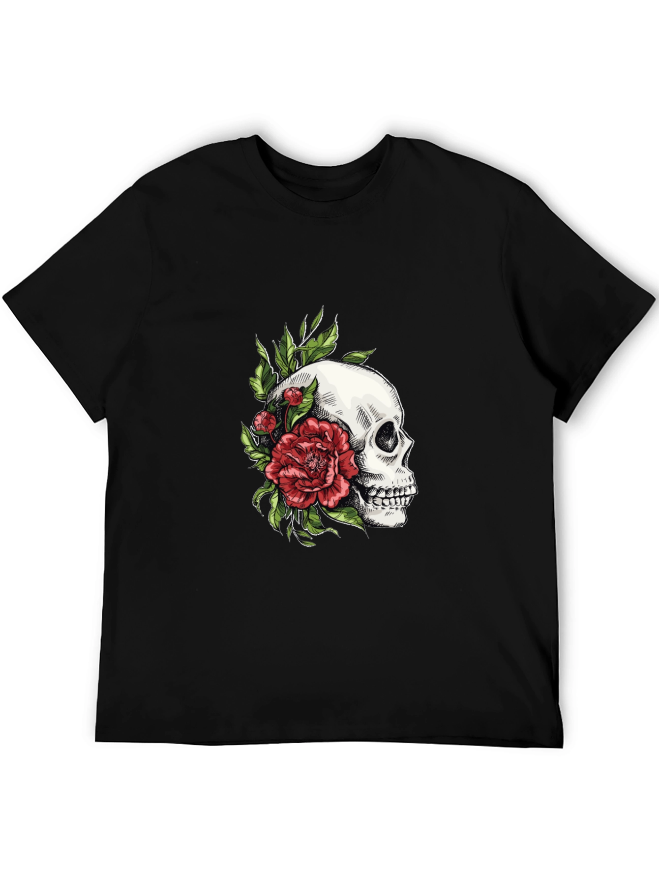 Black Skull & Rose Graphic T-Shirt - Edgy Style view 5