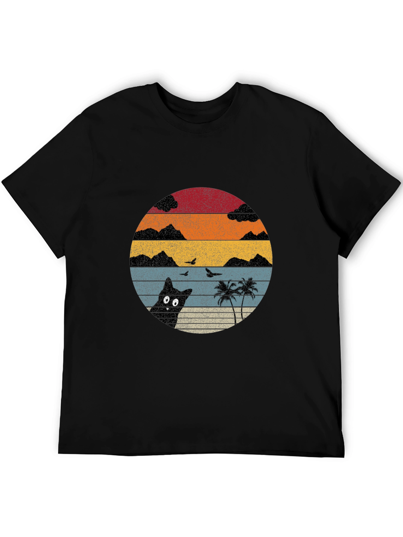 Black Retro Sunset Cat T-Shirt - Black view 5