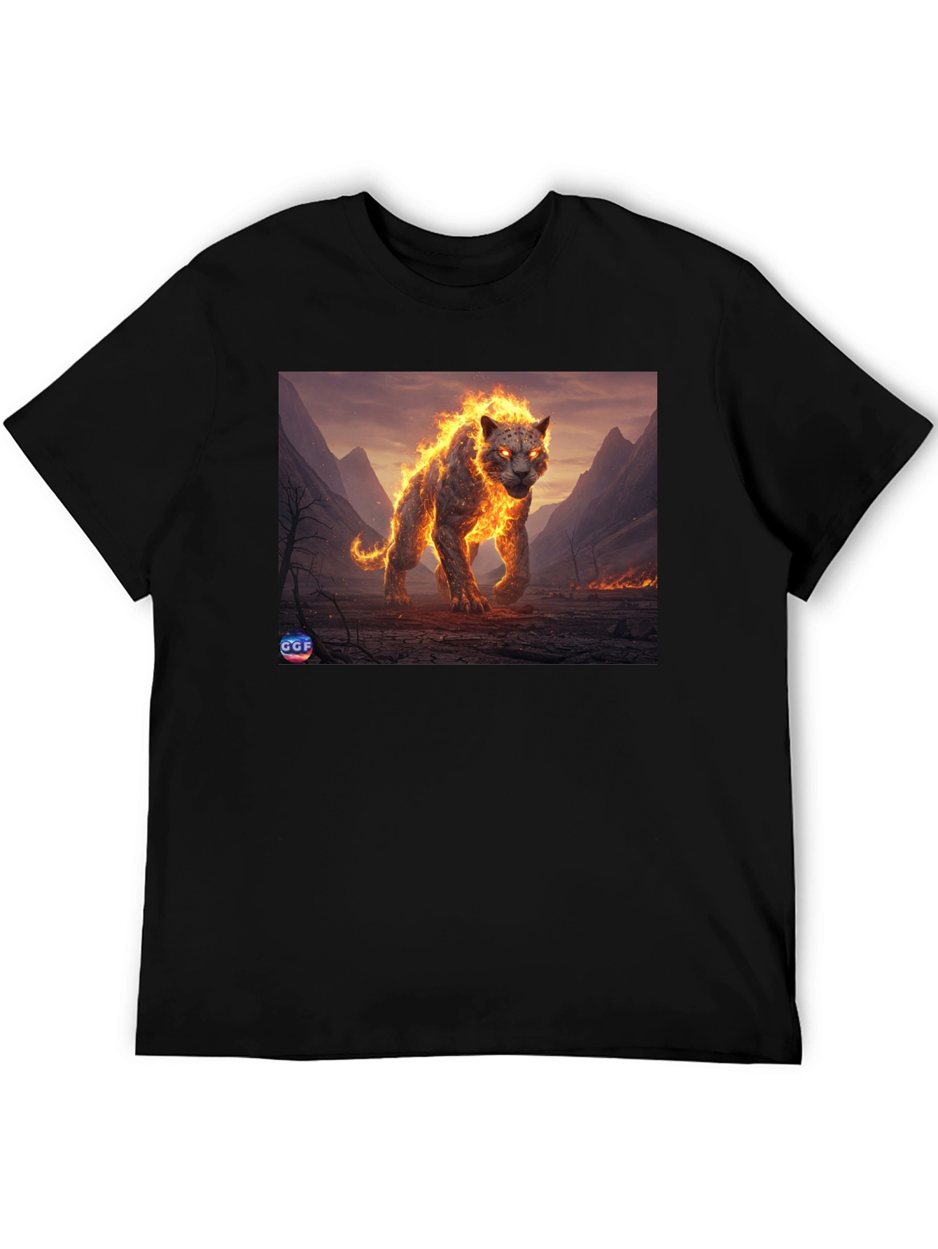 Black Fiery Panther Graphic Tee - Black Cotton Blend view 5
