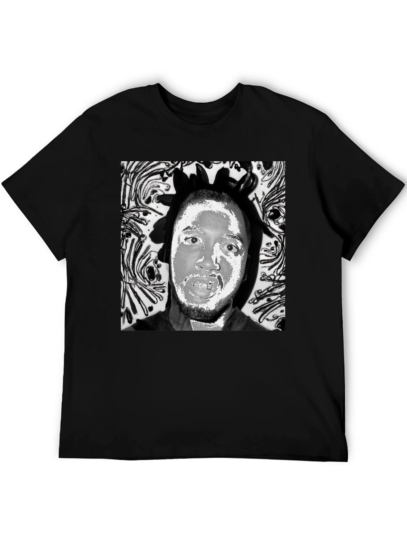 Black Black T-Shirt with Artistic Face Graphic view 5