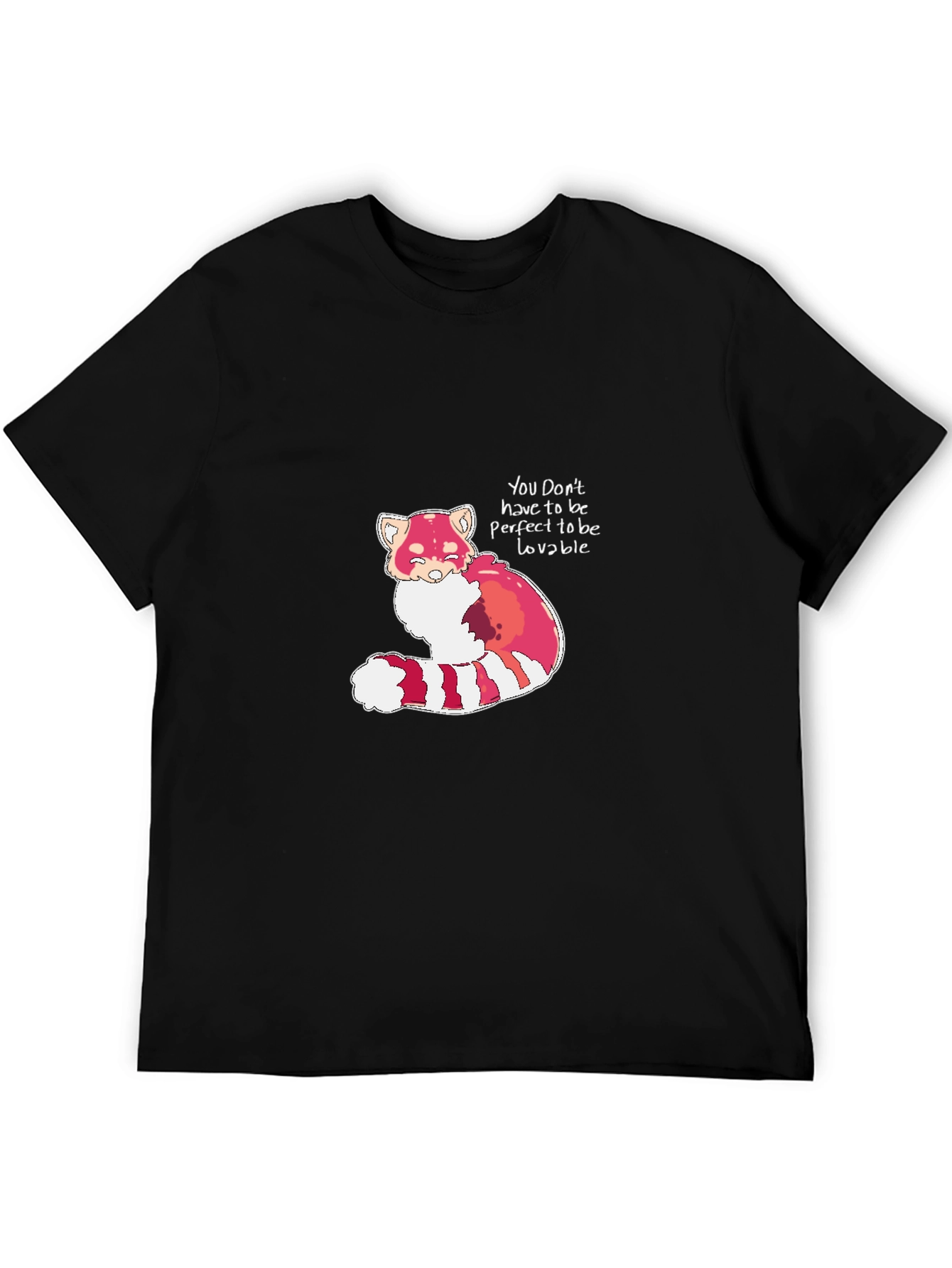 Black Red Panda 'Lovable' Black T-Shirt view 5
