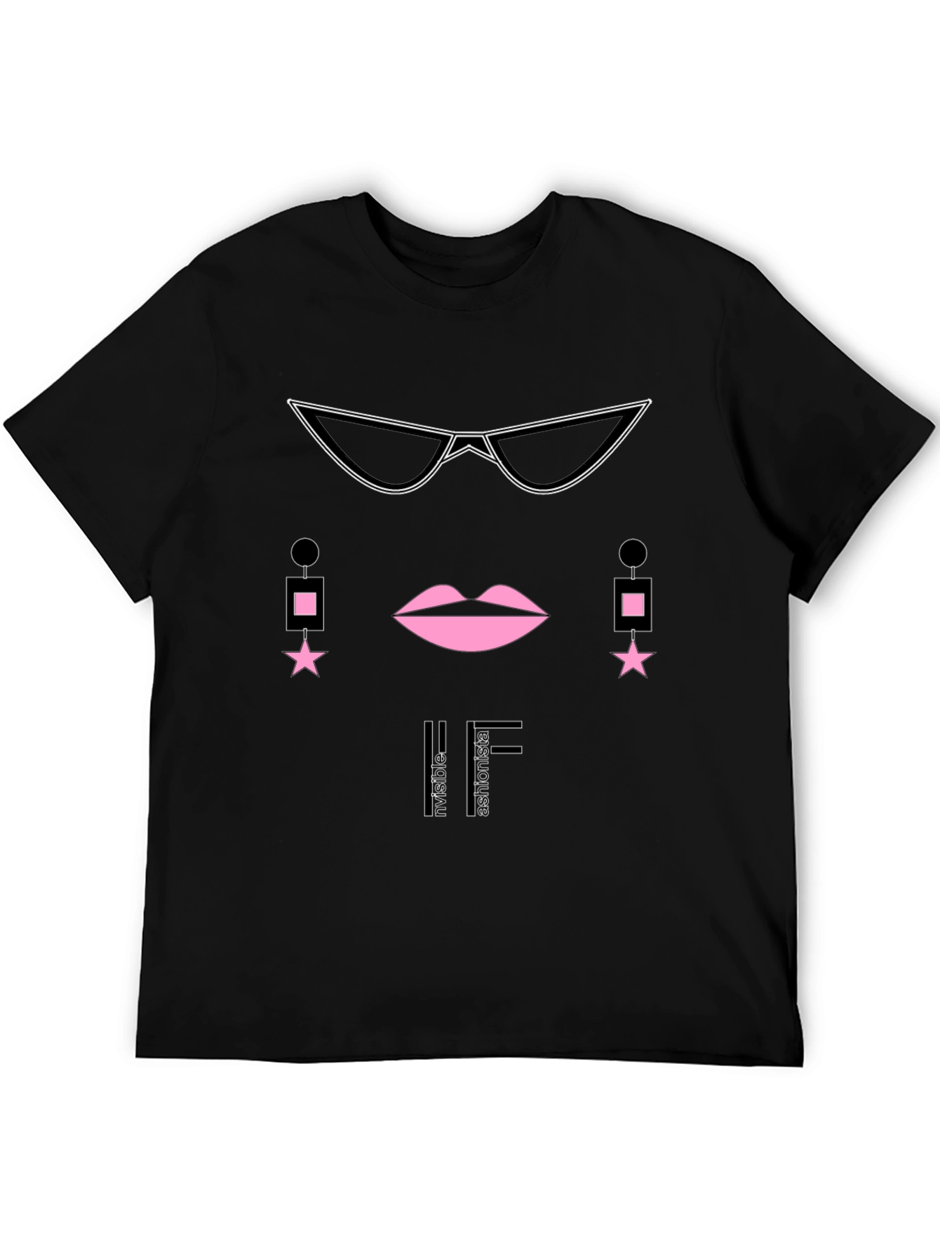 Black Stylish Graphic Tee - "Invisible Fashionista" view 5