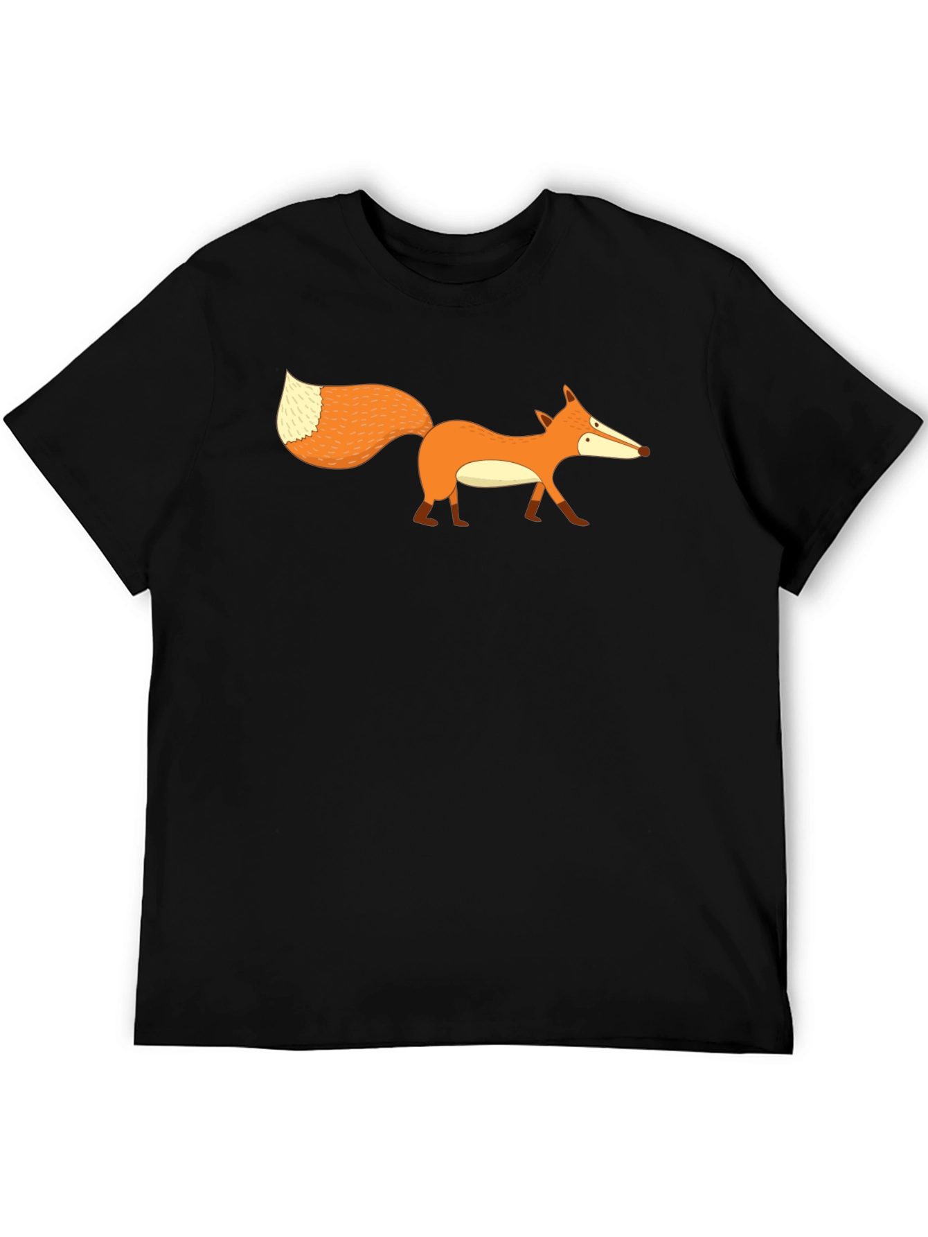 Black Cartoon Fox Graphic Print Men's Black T-Shirt view 5