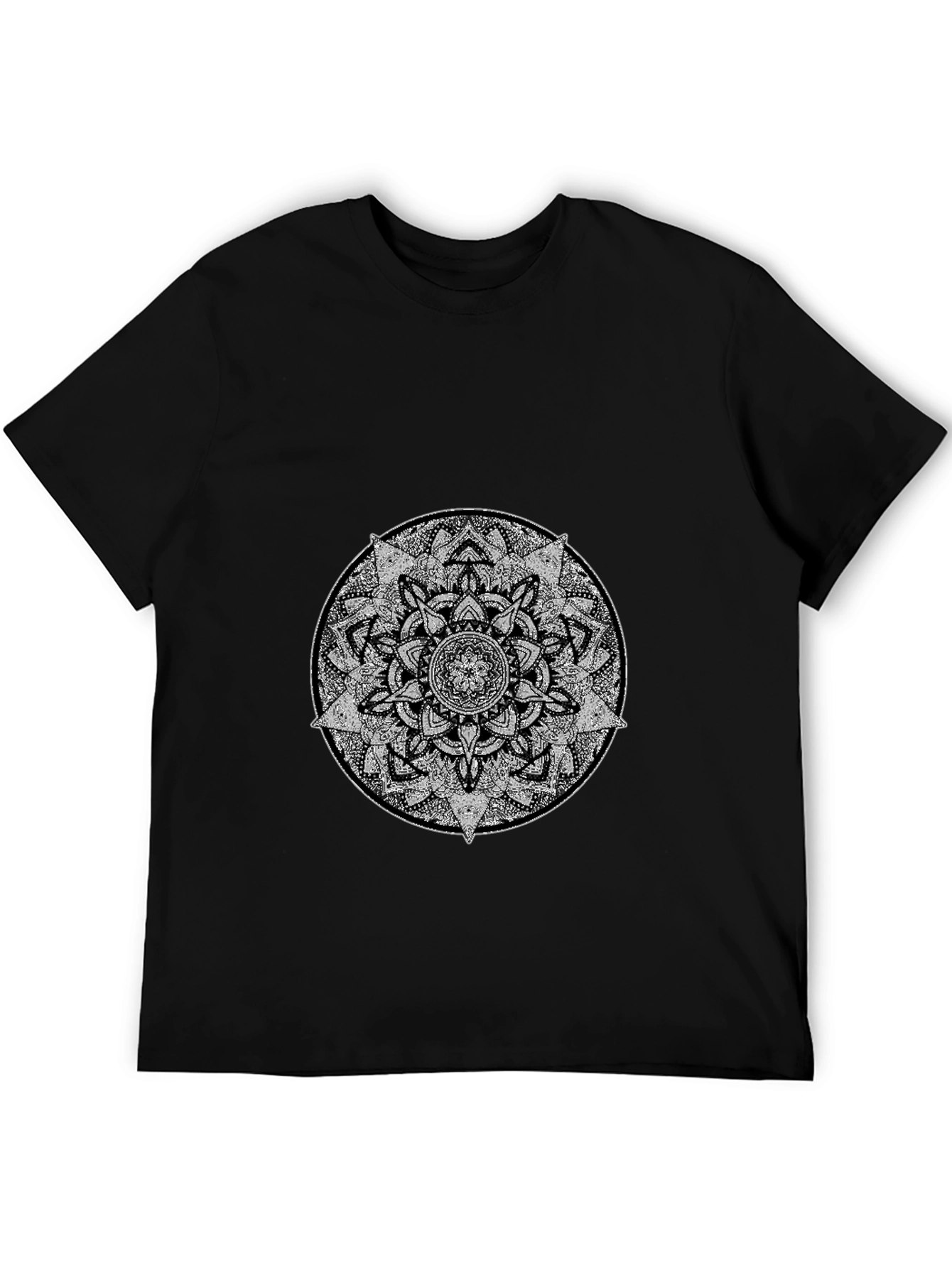 Men's Black T-Shirt with Mandala Graphic - 5