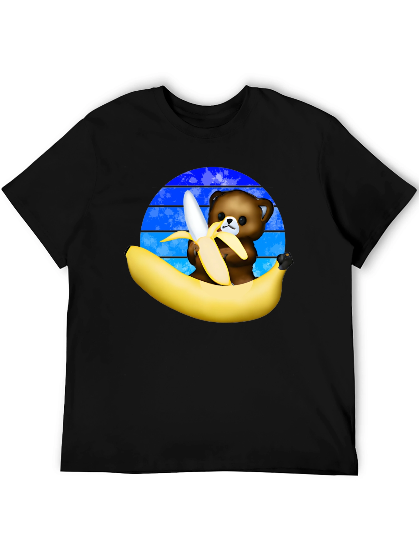 Black Funny Bear Eating Banana Graphic T-Shirt view 5