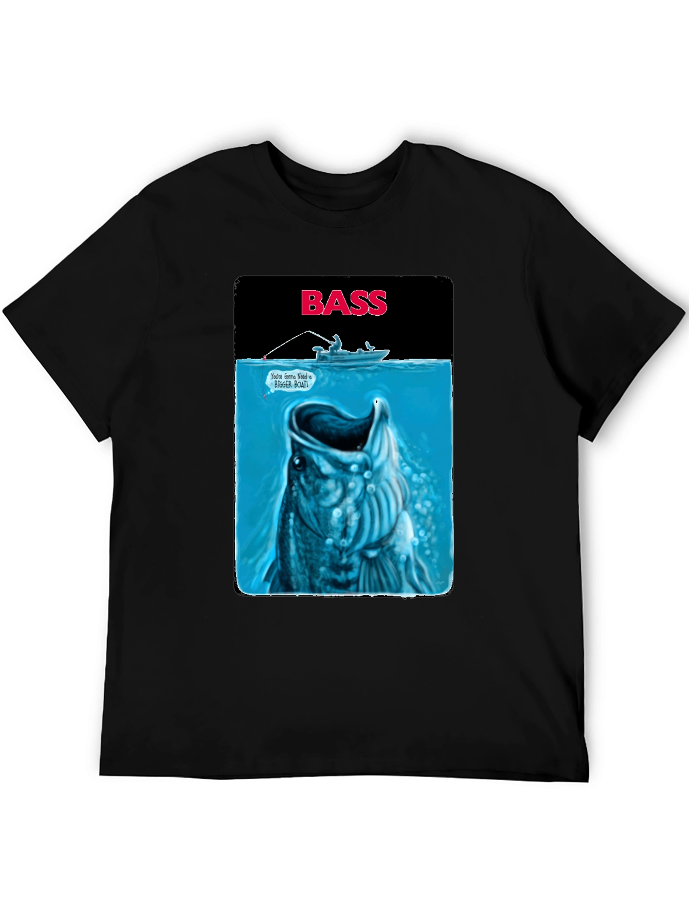 Black Bass Fishing Graphic T-Shirt - Jaws Parody view 5